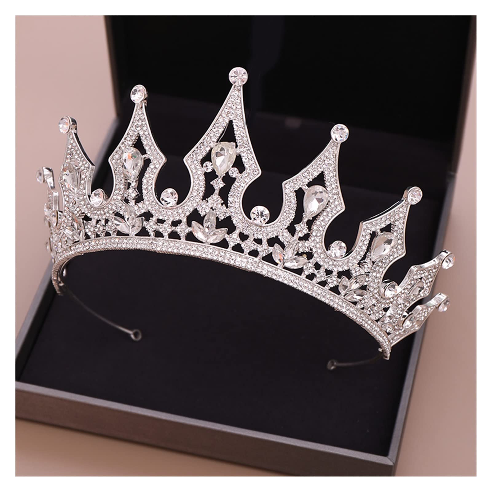 Korony ślubne dla narzeczonych Kryształ Rhinestone Królowa Diadem Nakrycie głowy panny młodej Akcesoria do włosów Pałąk Kryształowa tiara Korona Nakrycia głowy Tiara (Kolor metalu: Złoty kolor)