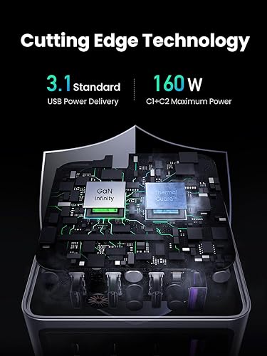 Miniatura 8 de UGREEN Nexode Pro 160W GaN Cargador de portátil USB C, cargador rápido PD 3.1 PPS de 4 puertos para MacBook Pro, Pixelbook, Dell XPS, iPad Pro,
