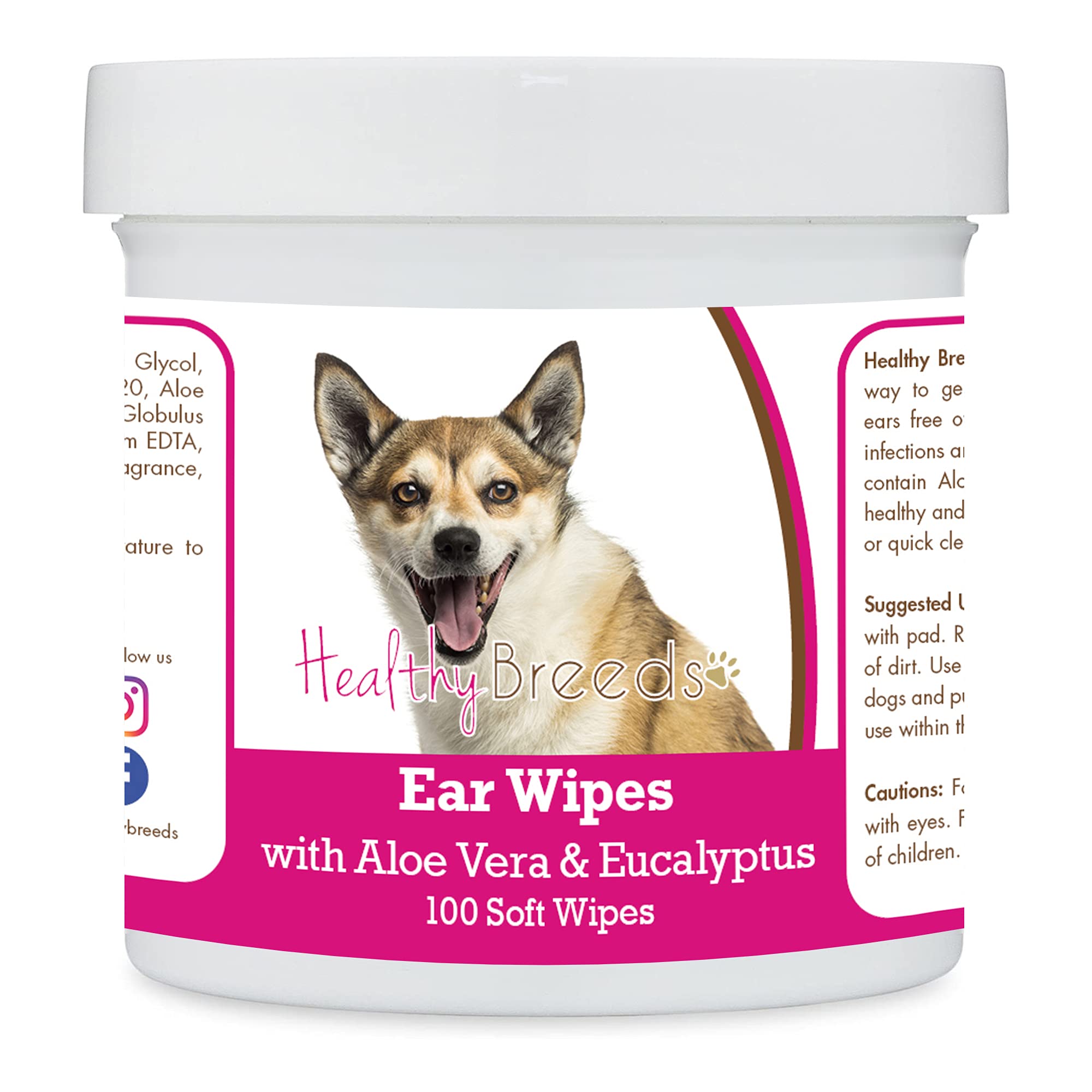 Healthy Breeds Norwegian Lundehund Ear Cleaning Wipes with Aloe &amp; Eucalyptus for Dogs 100 Count