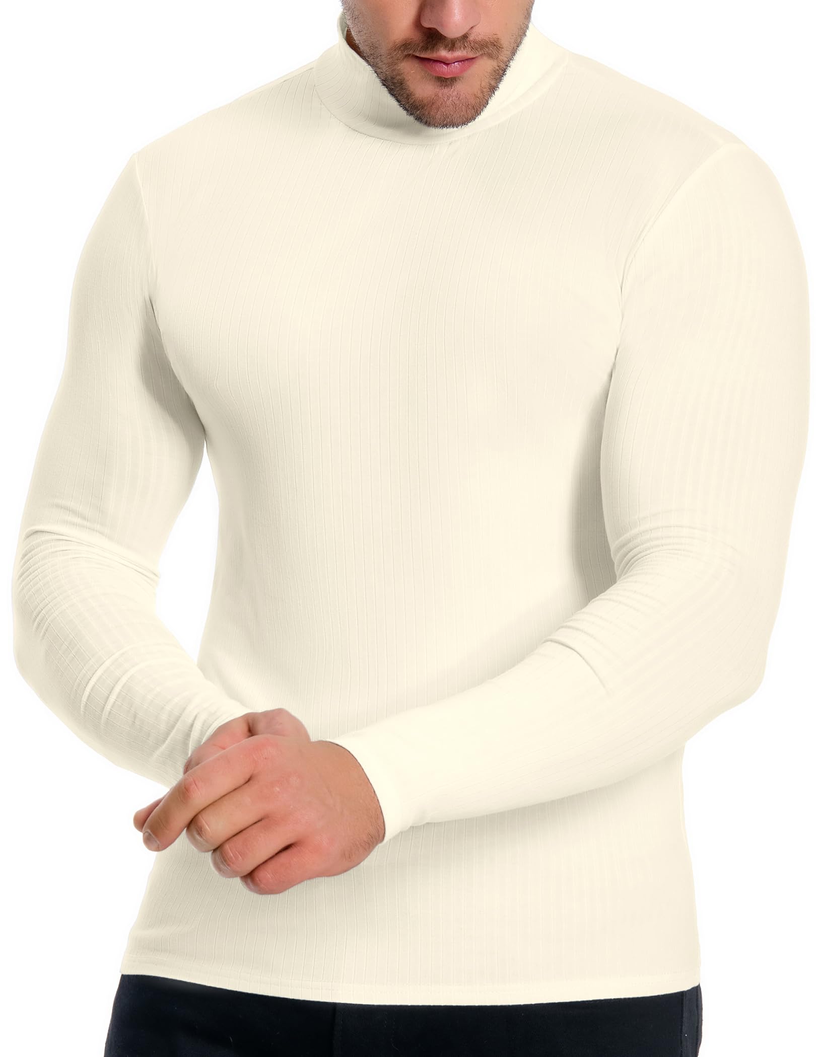 zaful Men's Mock Turtleneck Shirts Long Sleeve Lightweight Slim Fit Undershirt Tops Ribbed Pullover Dress Base Layer Shirts-picture-31