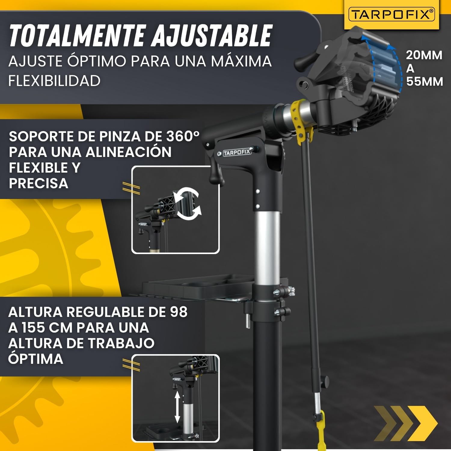 Tarpofix® Soporte Taller Bicicleta Profesional Hasta 50kg | Soporte Reparación Bicicleta | Soporte Para Bicicleta Y E-Bike | Soporte Bici Robusto Para Mantenimiento Y Reparación