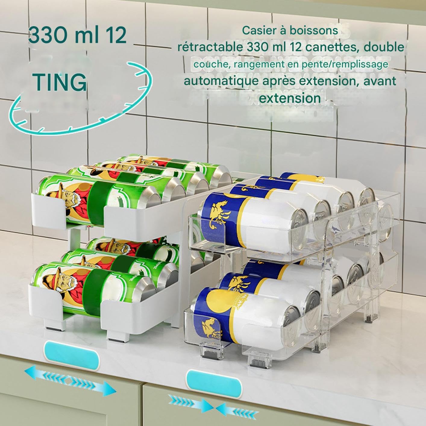 Organizador de latas de doble almacenamiento para refrescos
