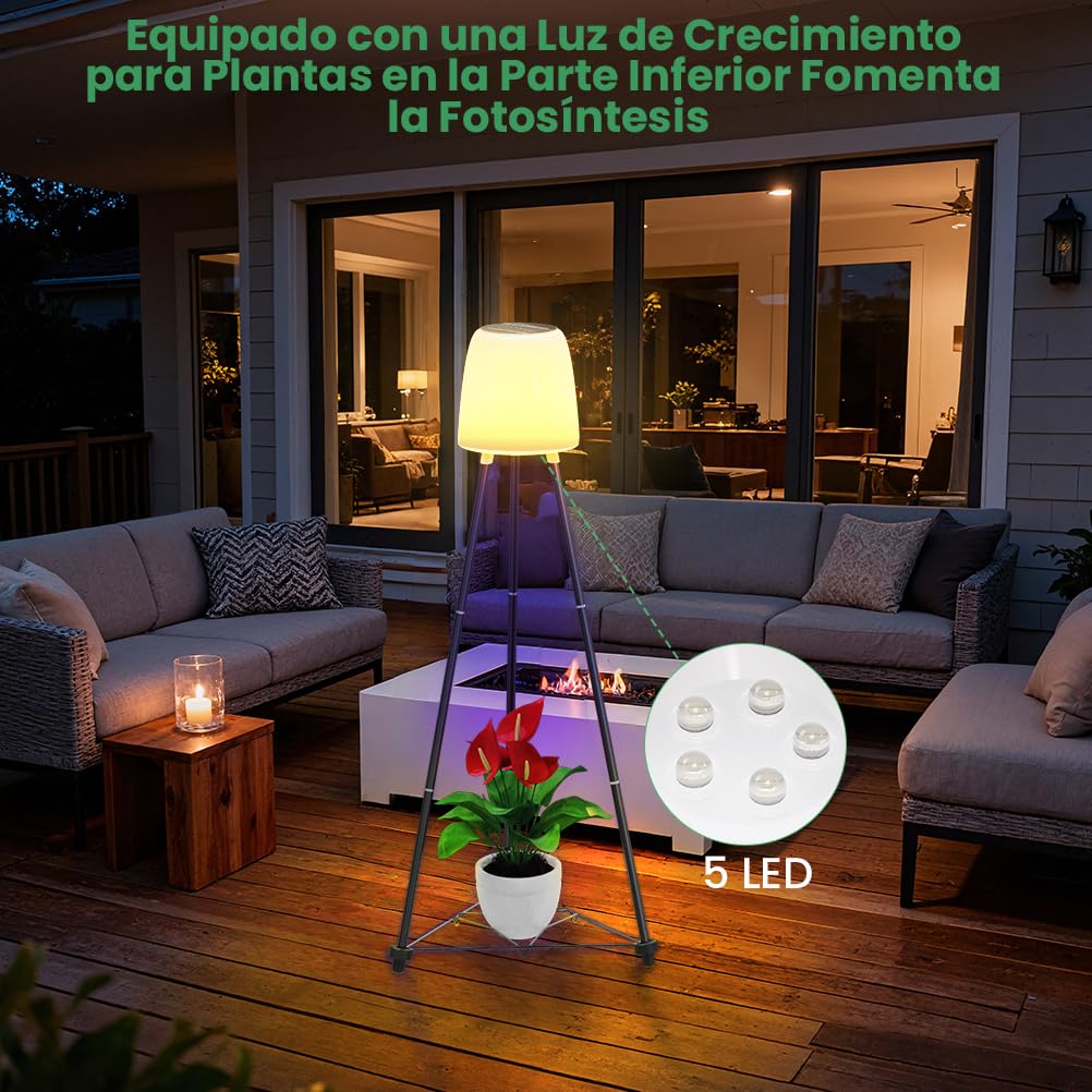 OUSFOT Lampara Solar Exterior Jardin con Soporte para Flores, RVB y Blanco Cálido, Resistente al Agua Lampara de Pie Exterior para una Iluminación Sostenible de Terraza, Jardin, Balcon, Piscina, Patio
