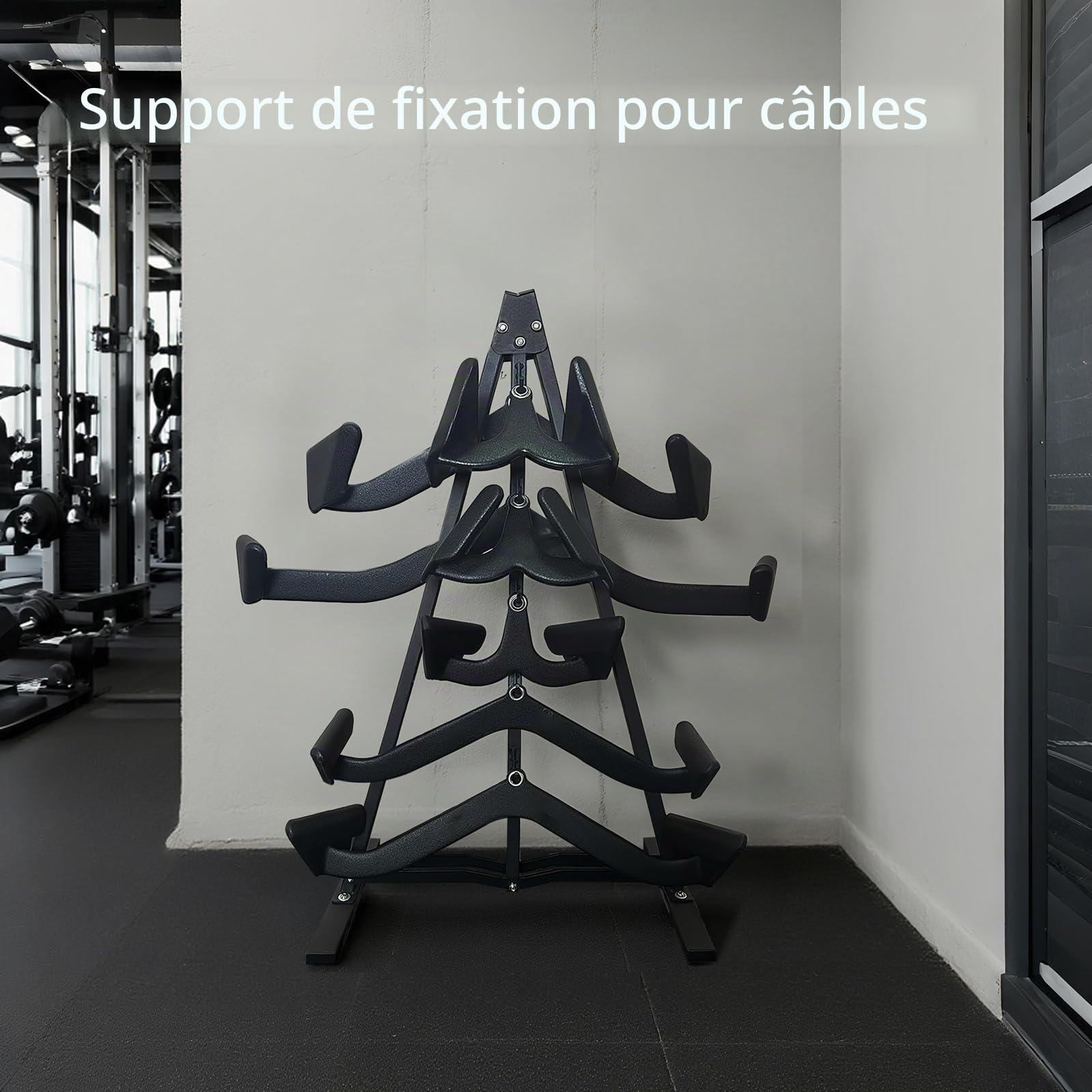Rack de rangement pour accessoires de traction latte, organiseur mural avec crochets robustes, étagère d'accessoires de gym en acier pour fixation de câbles