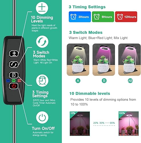 Miniatura 3 de Wiaxulay Luces de cultivo para plantas de interior, 48 luces LED de espectro completo para plantas de interior, luz de cultivo de plantas de altura