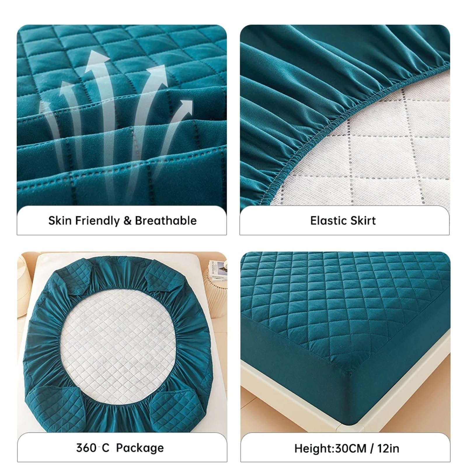 1 Funda de colchón Gruesa, Protector Impermeable, sábana Ajustable Suave y Transpirable (sin Almohada) para ColchóN(Dark Green,200x220x30cm)