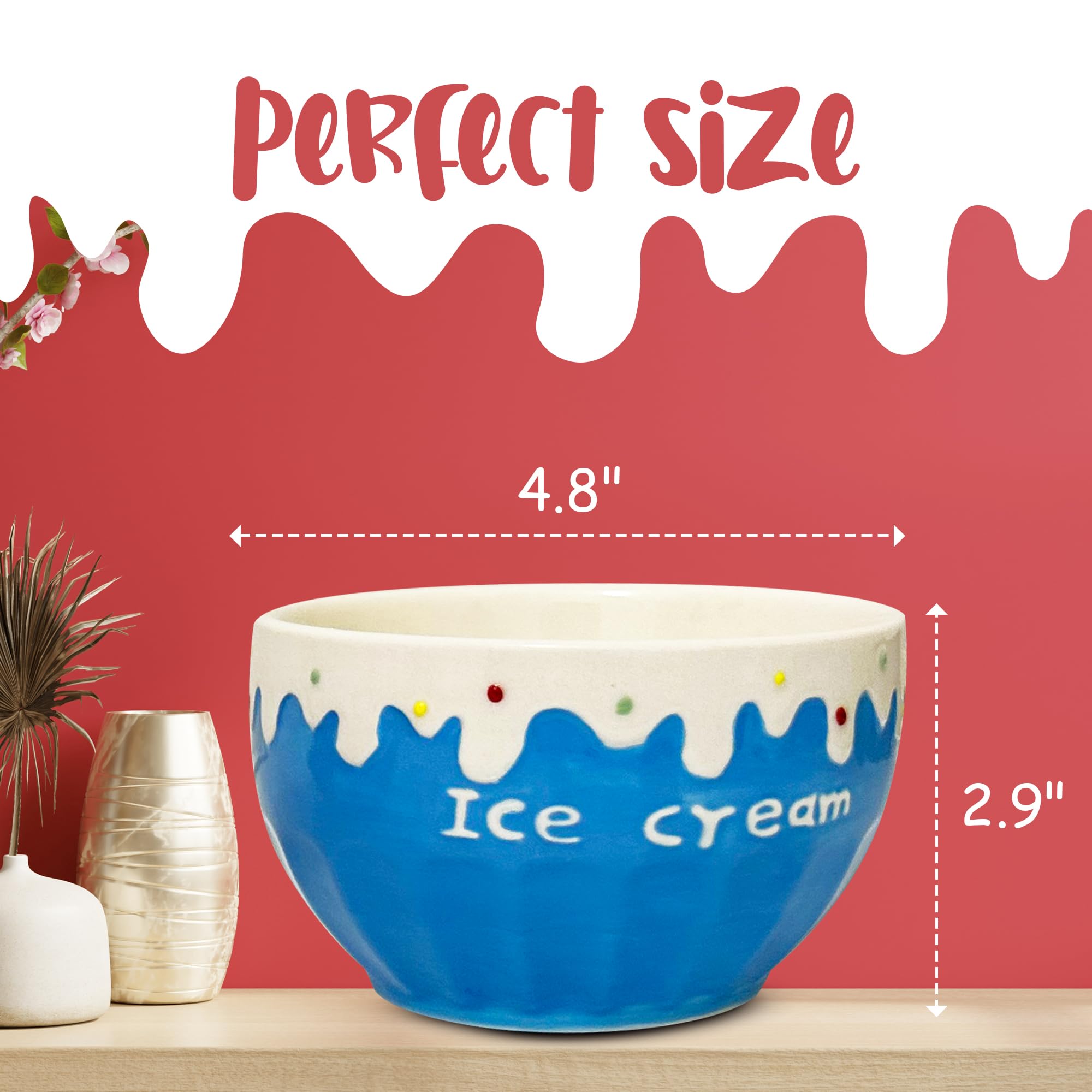 Ice Cream Bowls Ceramic Bowl Set in Green Blue Pink - Cute Dessert