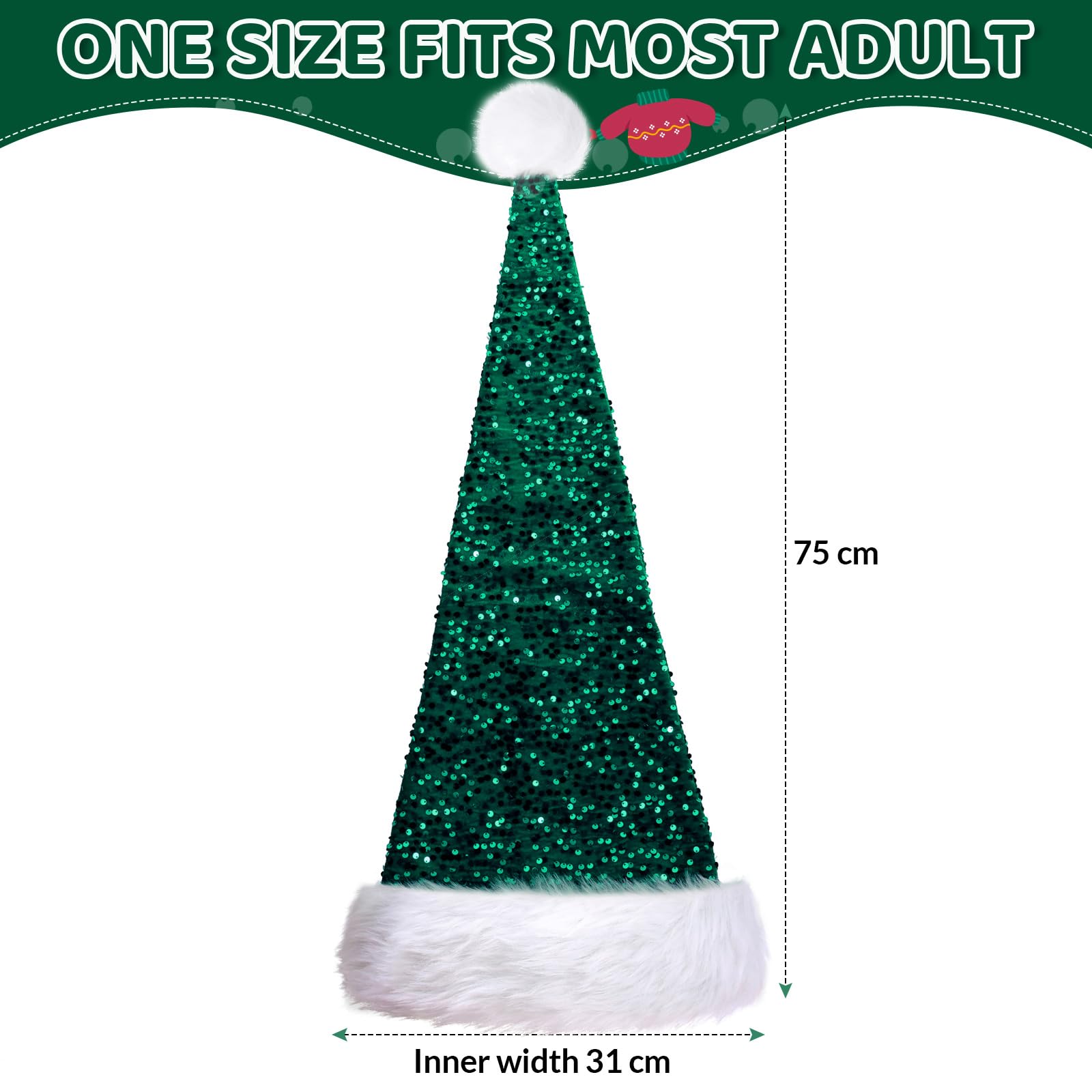 KONVINIT Cappello di Natale per Adulti con paillettes,Caldo Cappelli di Natale, Cappello di Babbo Natale,Cappello X-Mas per Natale Decorativo Cappello Natale Per uomo e donna