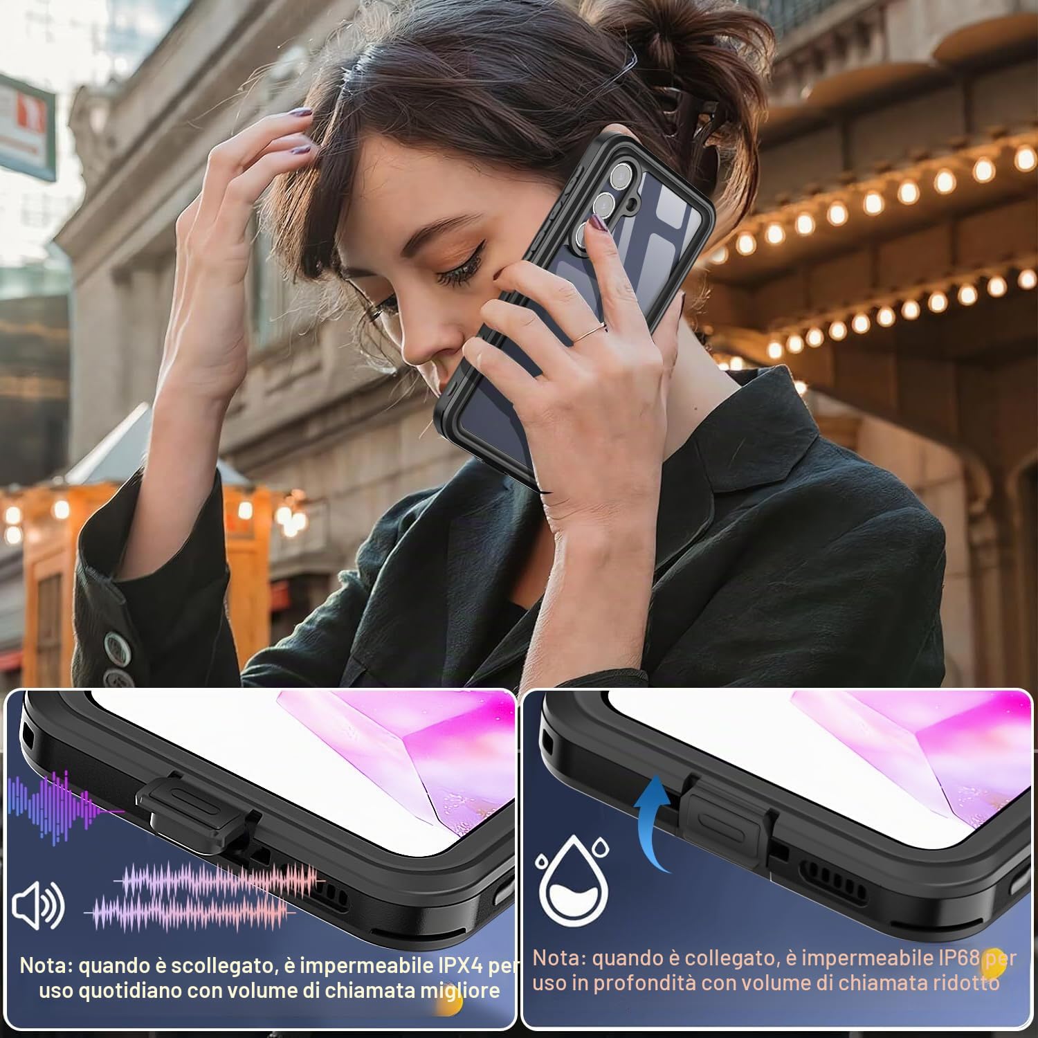 AICase Custodia Samsung Galaxy A35 Impermeabile Trasparente Proteggi Schermo Integrato Resistente alla Neve, alla Polvere, agli Urti, Certificato IP68 Protezione Completa del Corpo Subacqueo