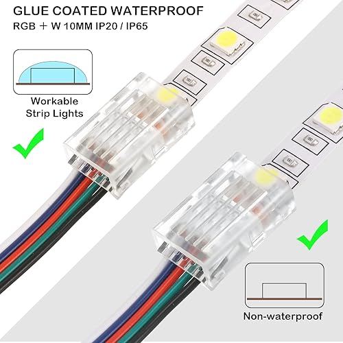 Miniatura 5 de Paquete de 10 conectores de tira LED sin soldadura, conectores de iluminación de riel transparentes, tira de luces de alambre, tira LED de 16.4 pies