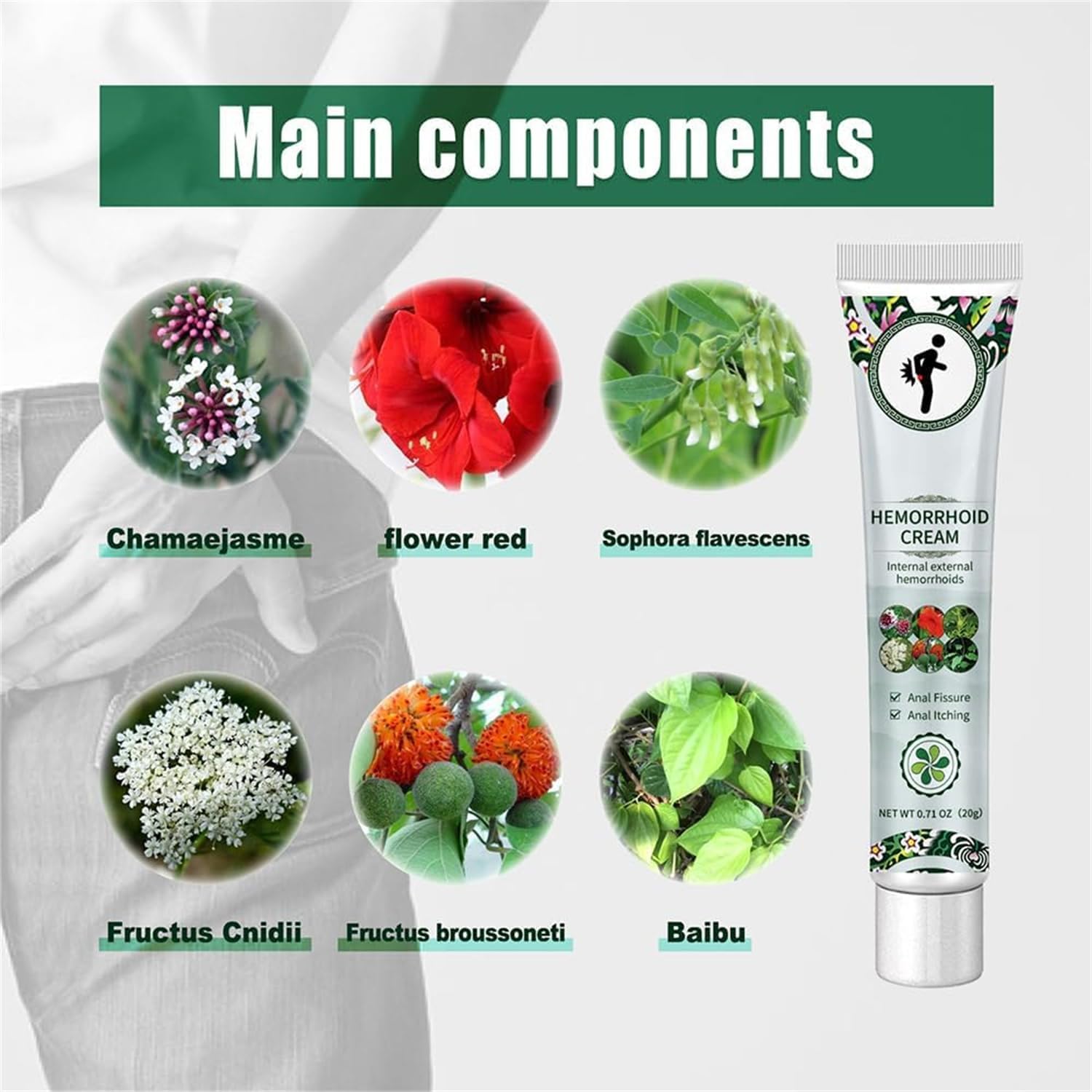 Crema Herbal para Hemorroides, Alivio Rápido de Picazón y Ardor Externos