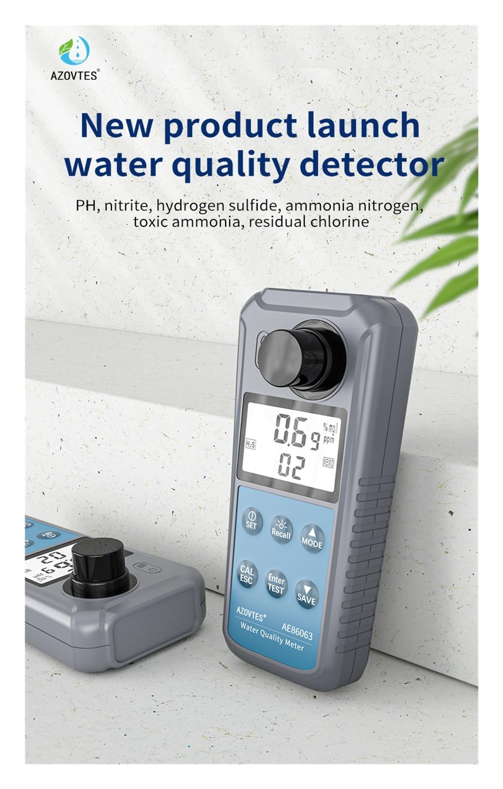 Testeur Numérique De Qualité De L'eau De Laboratoire AE86063, Détecteur De PH Écran rétroéclairé | Nitrite d'azote d'ammoniac de chlore résiduel for piscine/aquarium