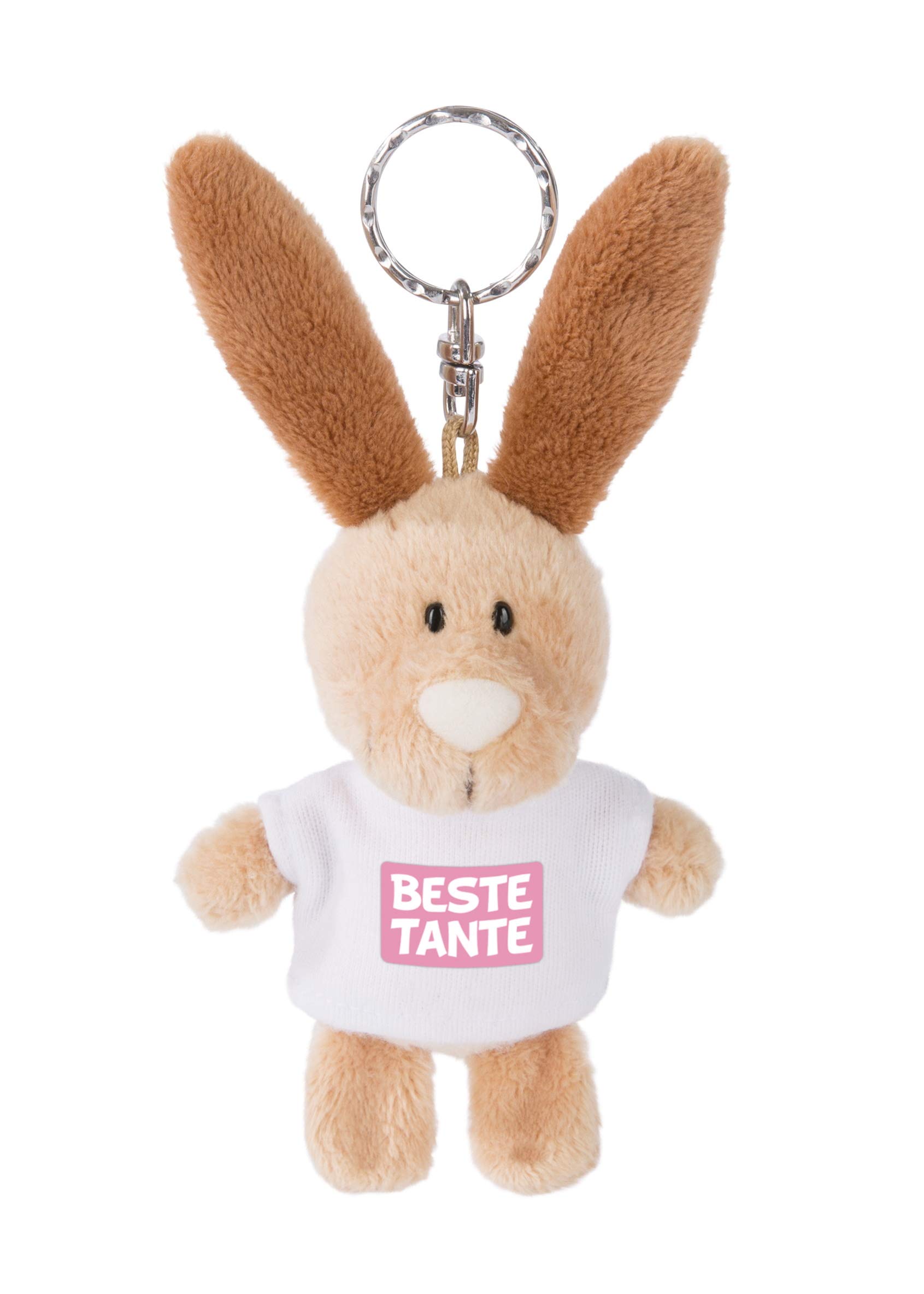 NICI 44703 Keyring Rabbit with T-Shirt Best Aunt 10 cm Beige