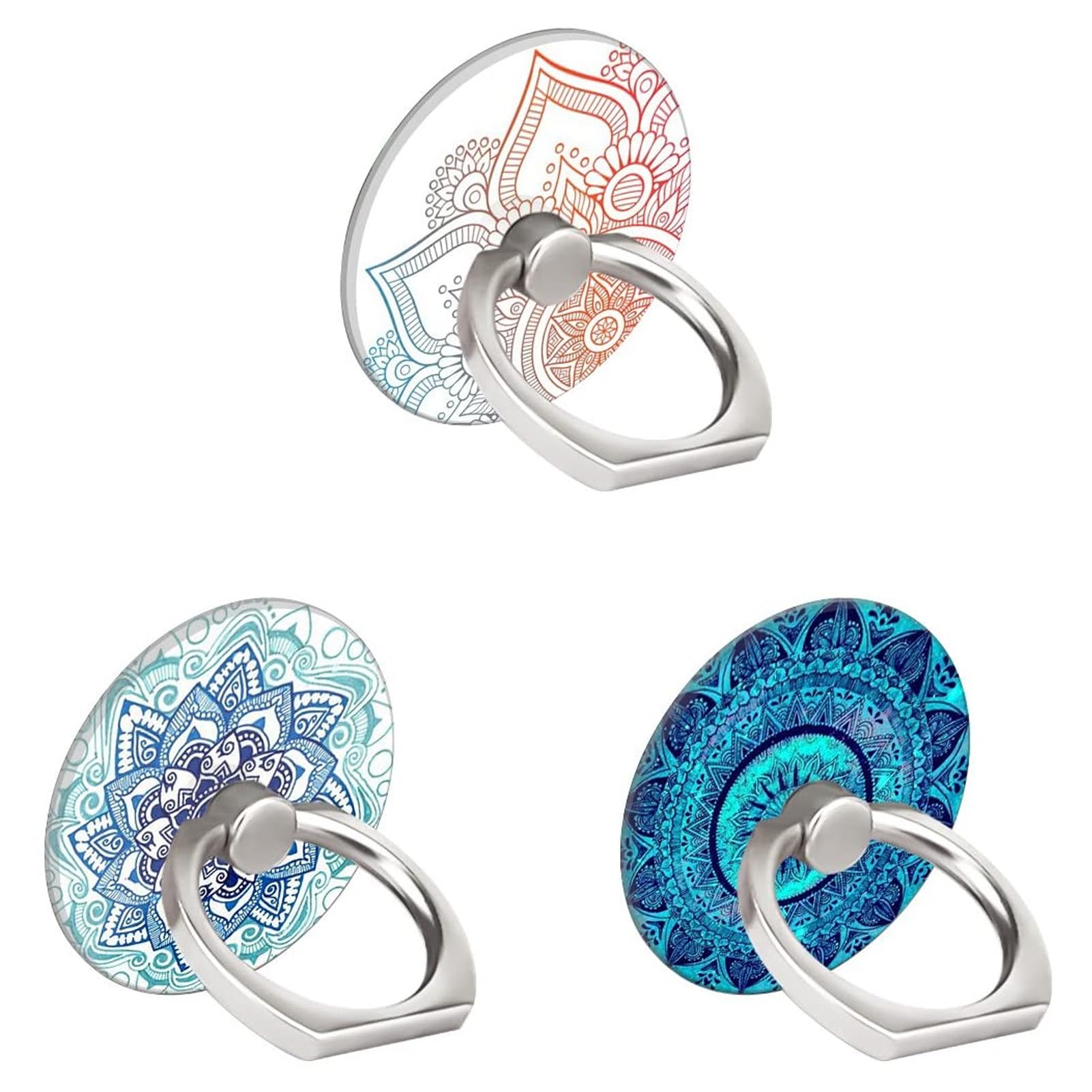 Three Pack Cell Phone Ring Holder, 360°Rotation Finger Ring Stand Grip for Smartphones,Tablets,Pads (Mandala Flower)