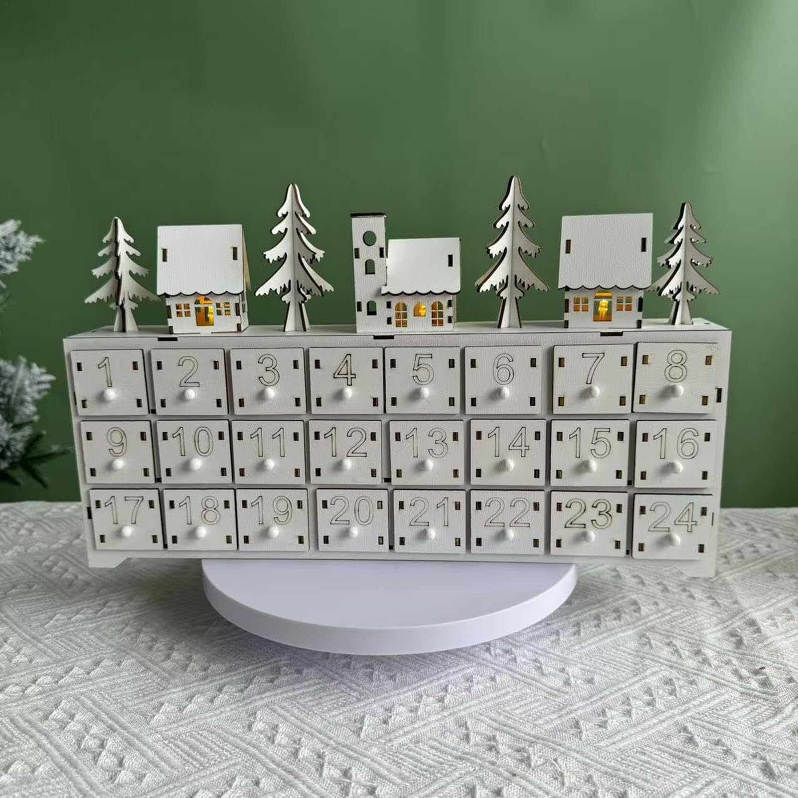 -Weihnachtskalender mit LED-Winter-Szene – Countdown mit 24 Schubladen, für Kinder und Erwachsene, Weihnachtsdekoration