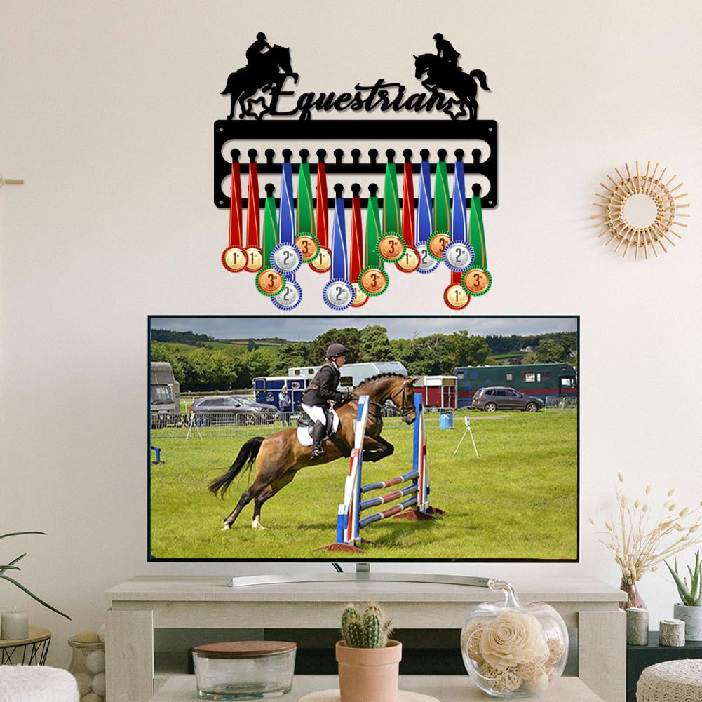 SUPERDANT Porta Medaglie da Parete Equestri Espositore per Medaglie Sportive in Ferro con 30 Gancio Espositore da Parete per Medaglie Organizer da Parete in Metallo Regali per Atleti
