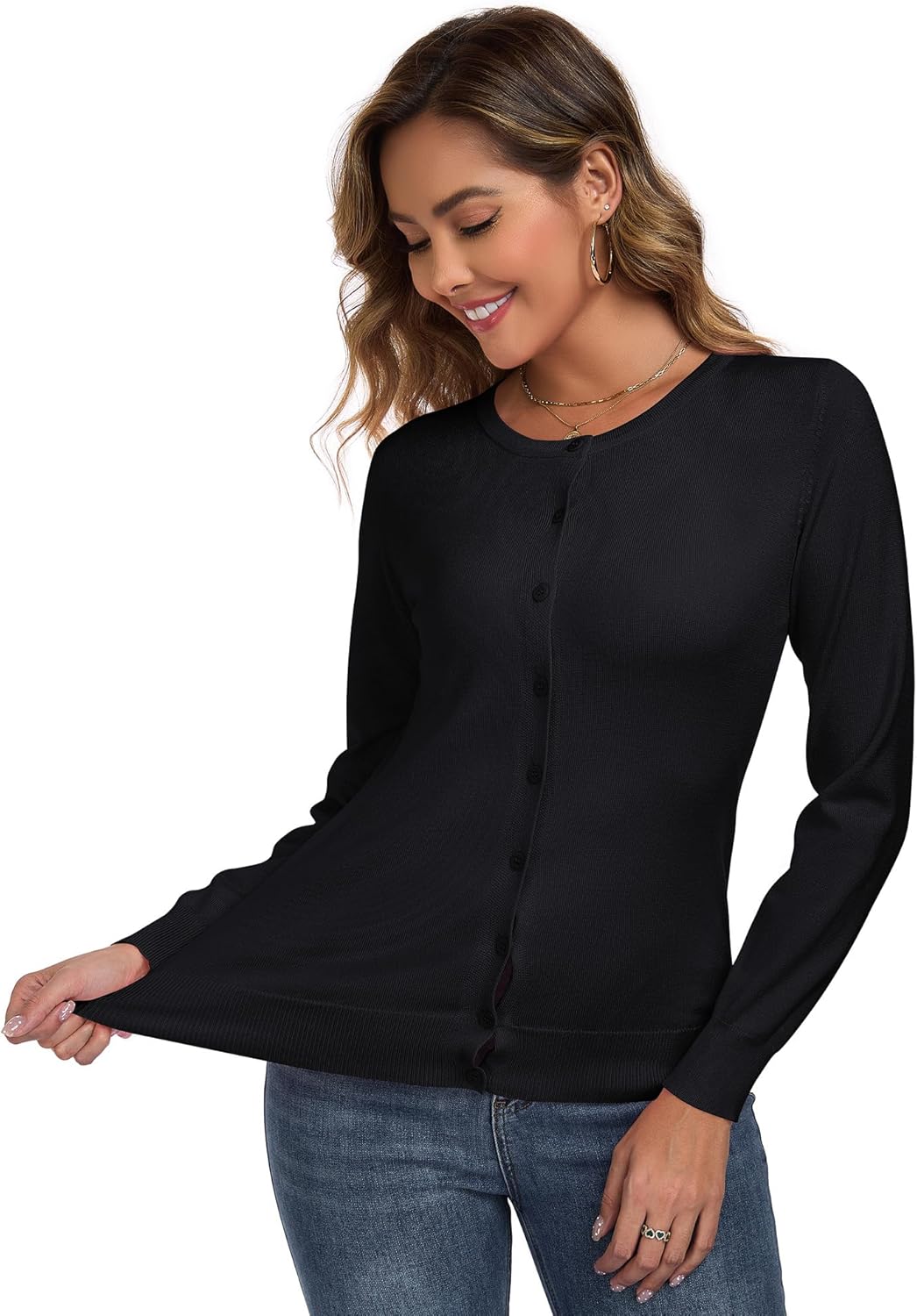 Cardigan Sweaters for Women Lightweigh Crew Neck Button Down Long Sleeve Sweaters Cardigans - Image 5