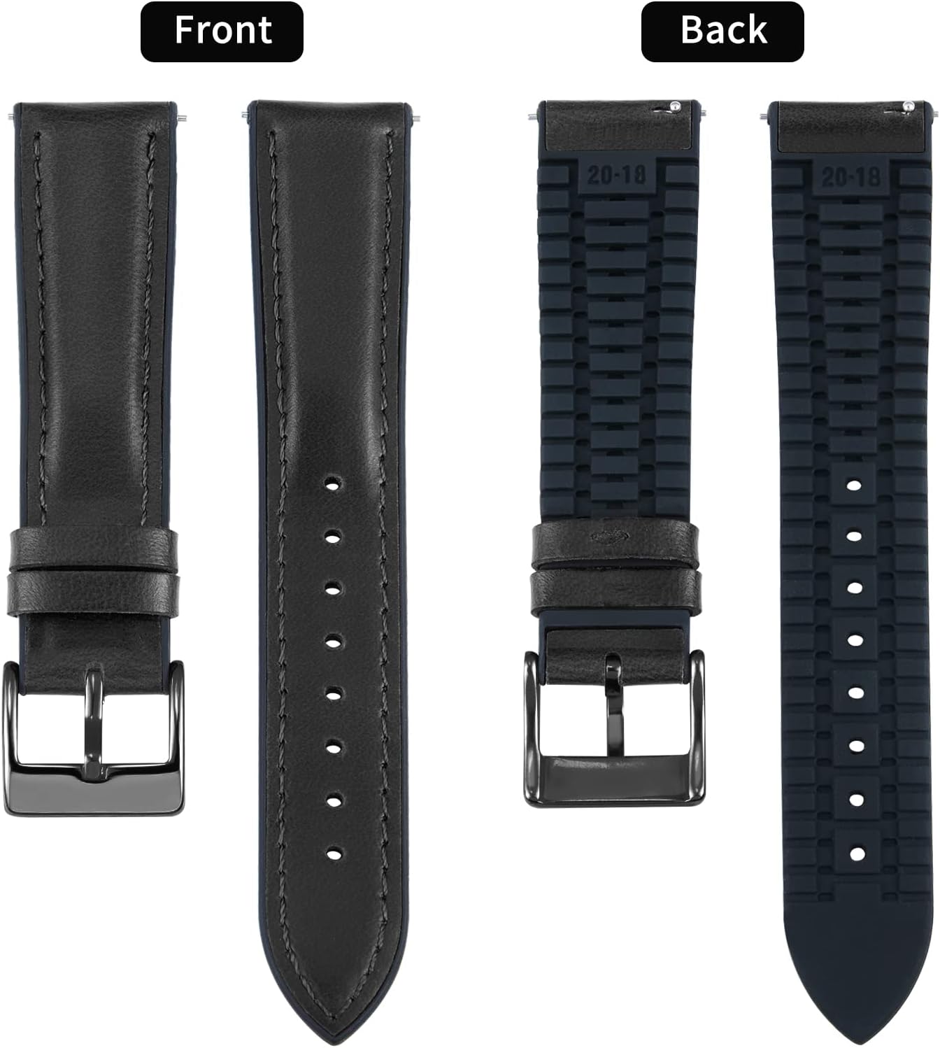 BINLUN Leather Watch Band 14mm 16mm 18mm 19mm 20mm 21mm 22mm Quick Release Premium Oil Wax Leather and Breathable Silicone Hybrid Watch Bands Replacement Strap for Men Women
