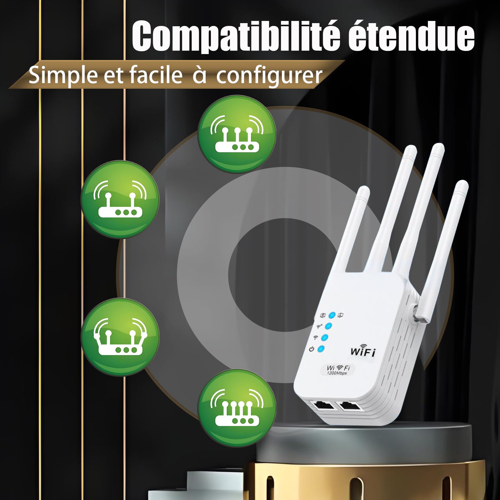 Ripetitore WiFi Potente 1200Mbps, Amplificatore WiFi 4 Antenne, Gigabit