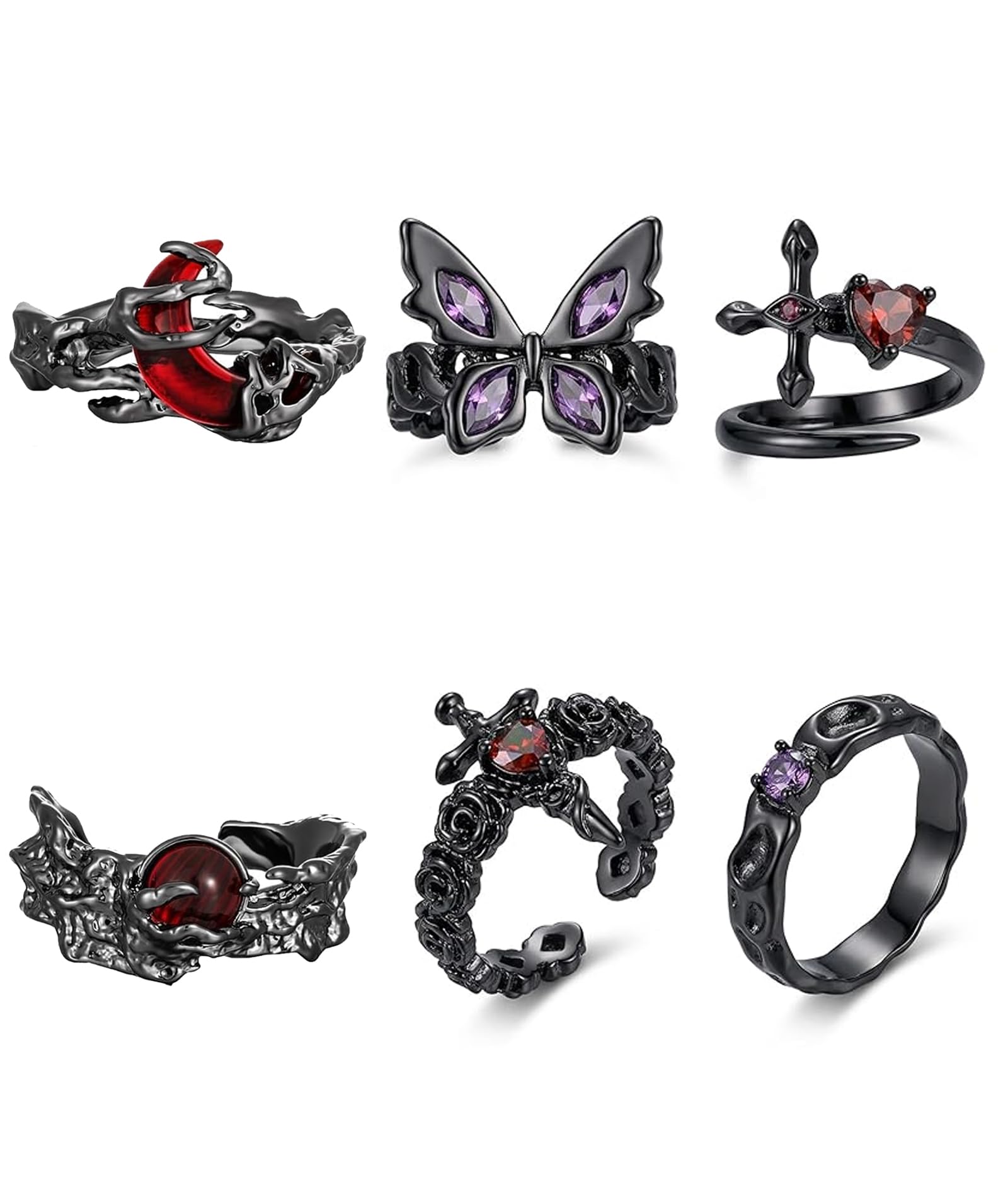 figurine 6 Pcs Gothic Rings, Gothic Jewellery, Dark Aesthetic Jewellery for Daily Fashion-picture-21
