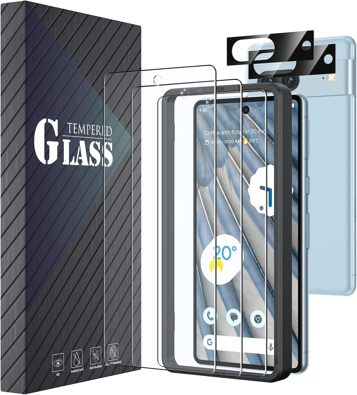 [3+2] Pack for Google Pixel 7a Screen Protector Tempered Gass Accessories 3 Screen Protector Shield with 2 Camera Lens Protector Fingerprint Comatible and Case Friendly
