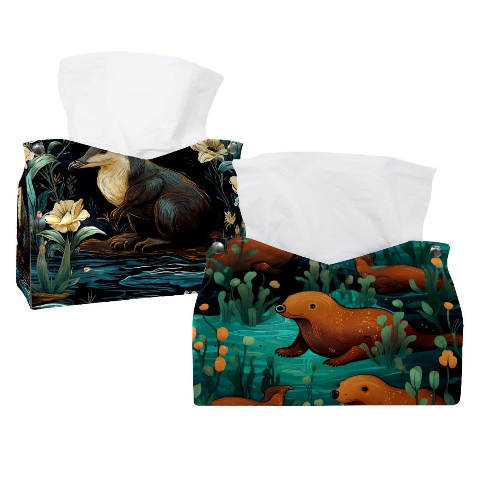 Boîtes à mouchoirs en cuir Platypus (lot de 2) pour commode et salle de bain