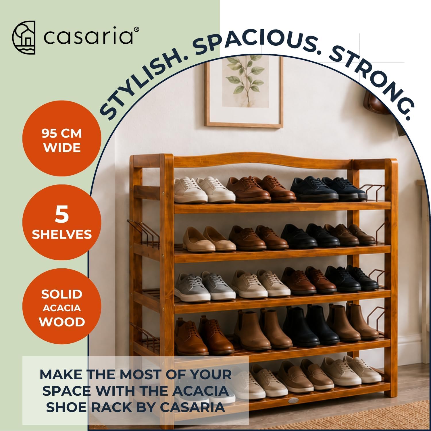 Casaria® Zapatero 5 Baldas Estantería Organizador Zapatos 95x26x82cm Madera Acacia Certificado FSC® Entrada Pasillo