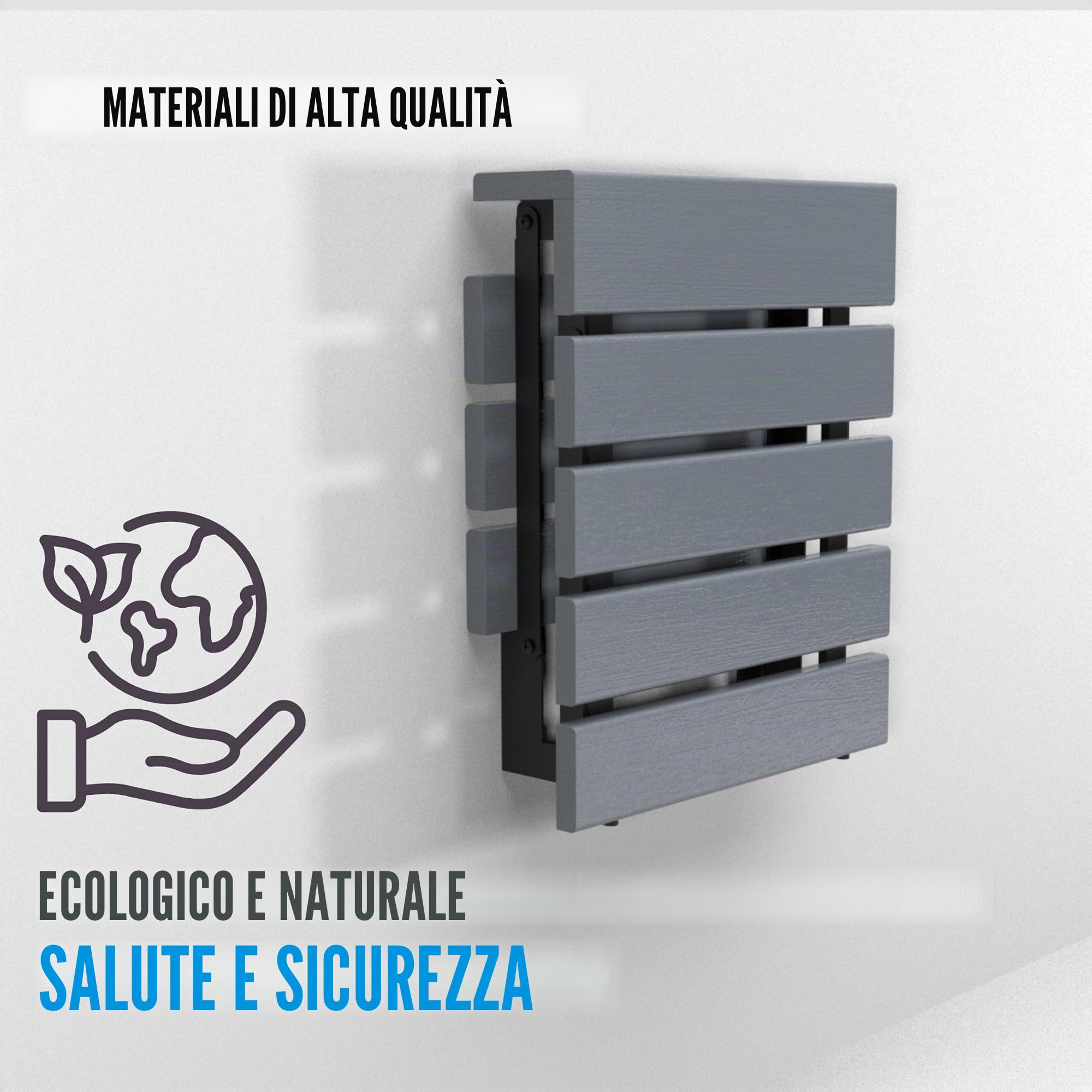 Seggiolino doccia murale pieghevole in legno di teak fatto a mano, sgabello doccia interno per anziani, disabili, donne incinte e con disabilità, panca esterna pieghevole resistente all'acqua (grigio)