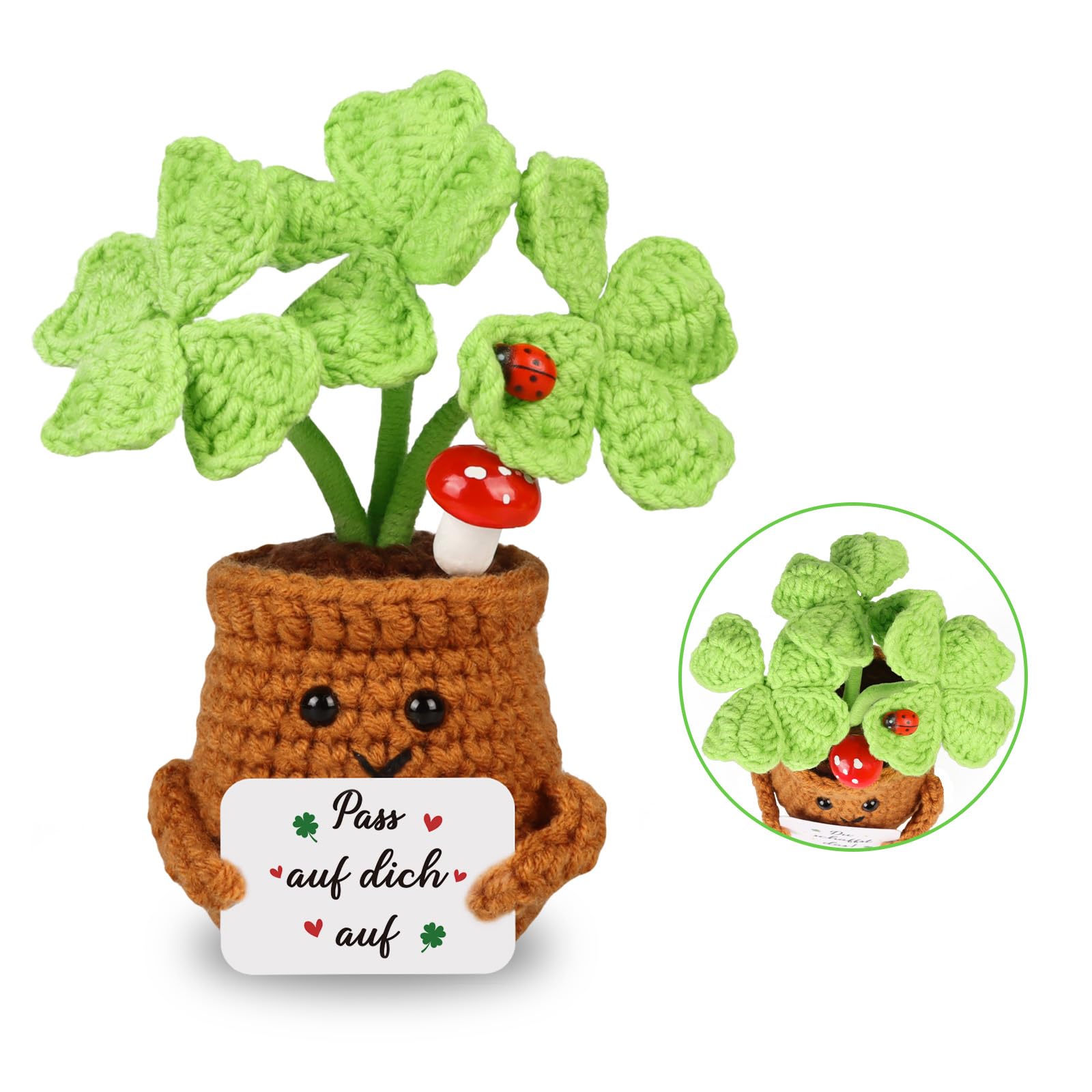 WenmthG Kleiner Glücksbringer Gehäkelte Vierblättriges Kleeblatt Abschiedsgeschenke Glück Geschenke für den besten Freund Kollegen Reisende Reise, Pocket Hug Vierblättriges Kleeblatt Reise Geschenk