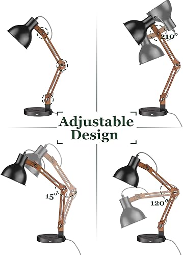 Miniatura 6 de ELYONA Upgrate - Lámpara de escritorio de carga inalámbrica con puerto tipo C lámpara de mesa de madera Sapele brazo oscilante luces de trabajo de