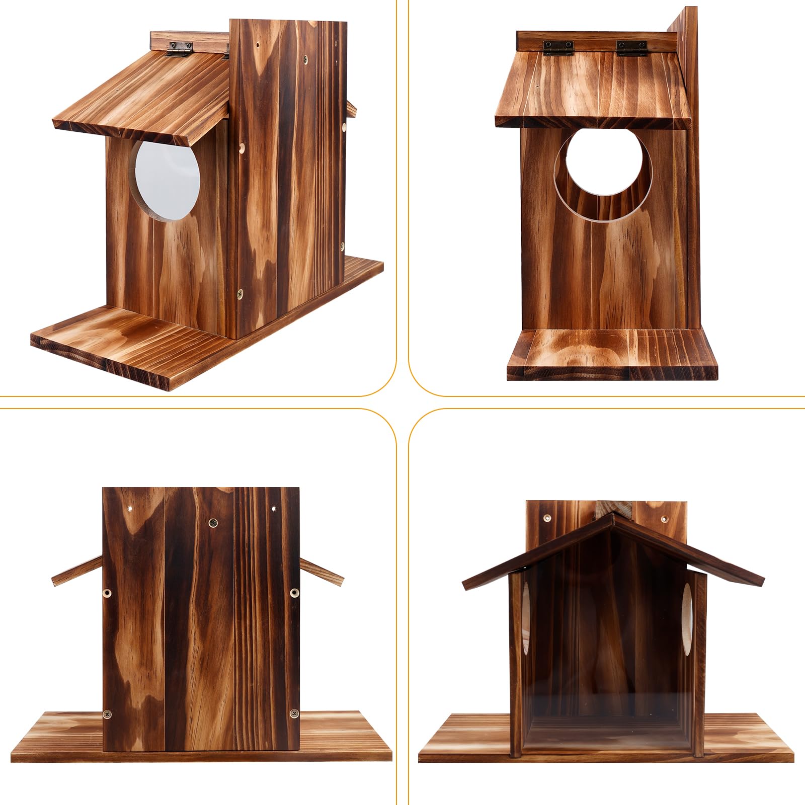 Comedero de madera para ardillas, resistente a la intemperie, con 2 entradas y plataformas de asiento, casa para ardillas