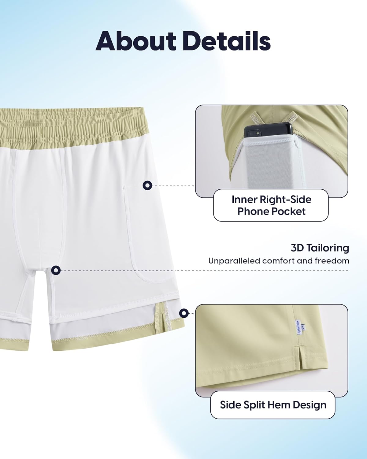 maamgic Mens Swim Trunks with Compression Liner Bathing Suit 7 inch Swim Shorts Swimwear Swimsuit Quick Dry Zipper Pockets - Image 4