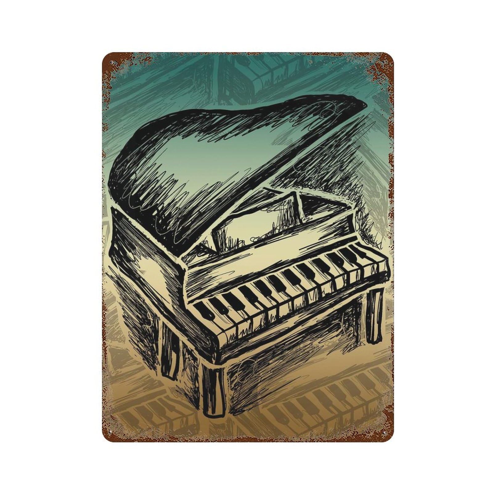 Distressed Metal Wall Sign with Piano Design 15.7"x11.8", for Office, Studio And Wall Decor, Industrial Home Decor