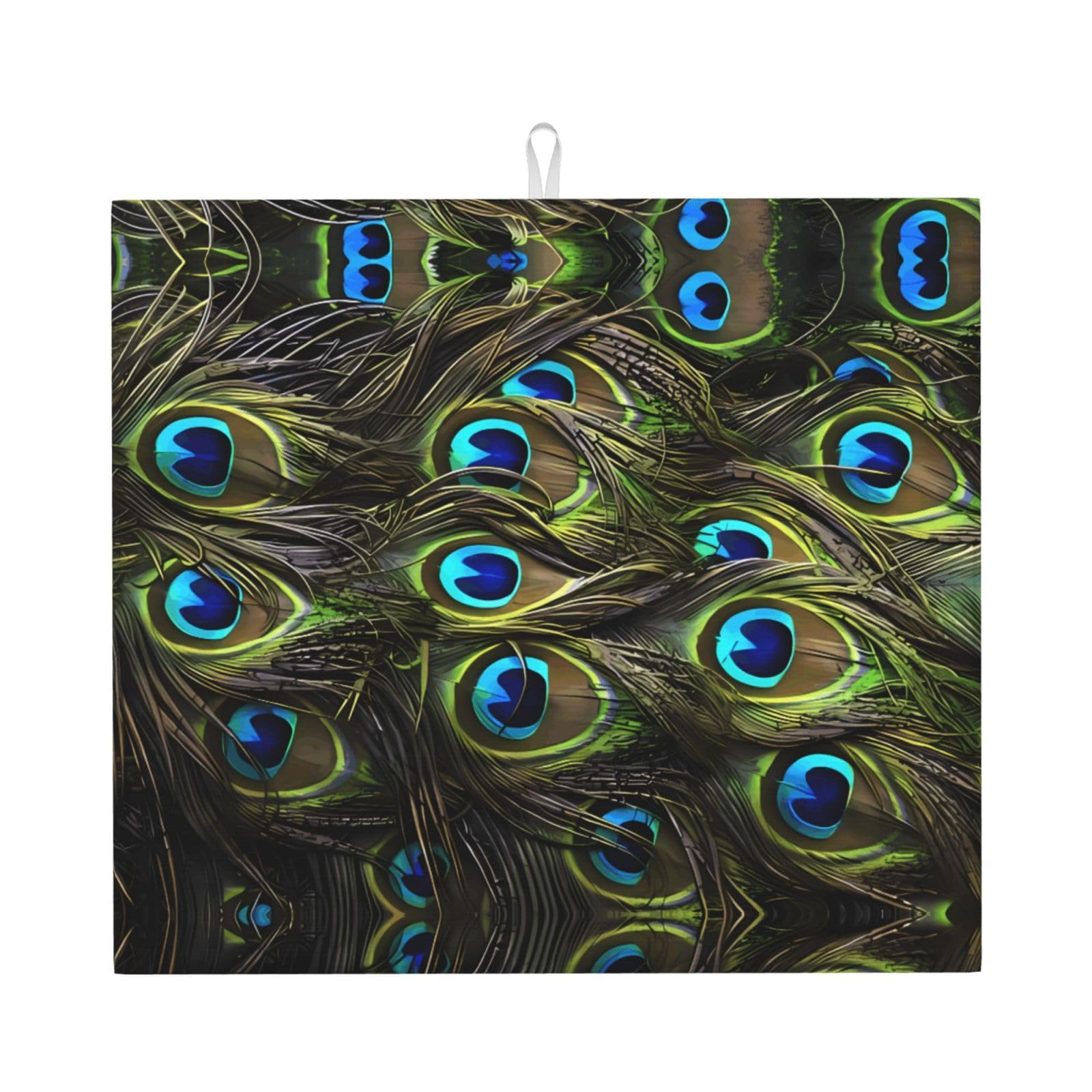 WHJSSF Fresh peacock Prints Kitchen Drying Mat – Absorbent Dish Throw for Countertops, Quick-Dry Non-Slip Layer with Stylish Prints, Ideal Housewarming Gift