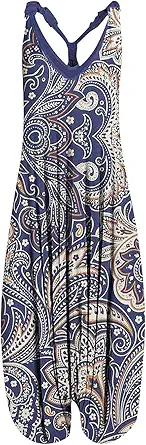 OIOLOYJM Summer Plus Size Boho Overalls for Women 2025 Fashion Jumpsuits Loose Fit Rompers Floral Printed Baggy Harem Pants