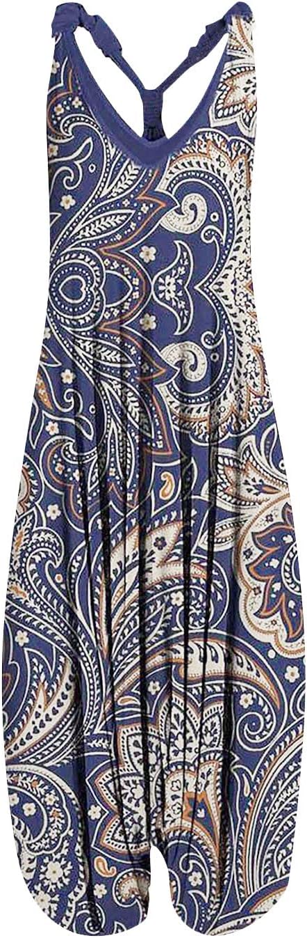 OIOLOYJM Summer Plus Size Boho Overalls for Women 2025 Fashion Jumpsuits Loose Fit Rompers Floral Printed Baggy Harem Pants