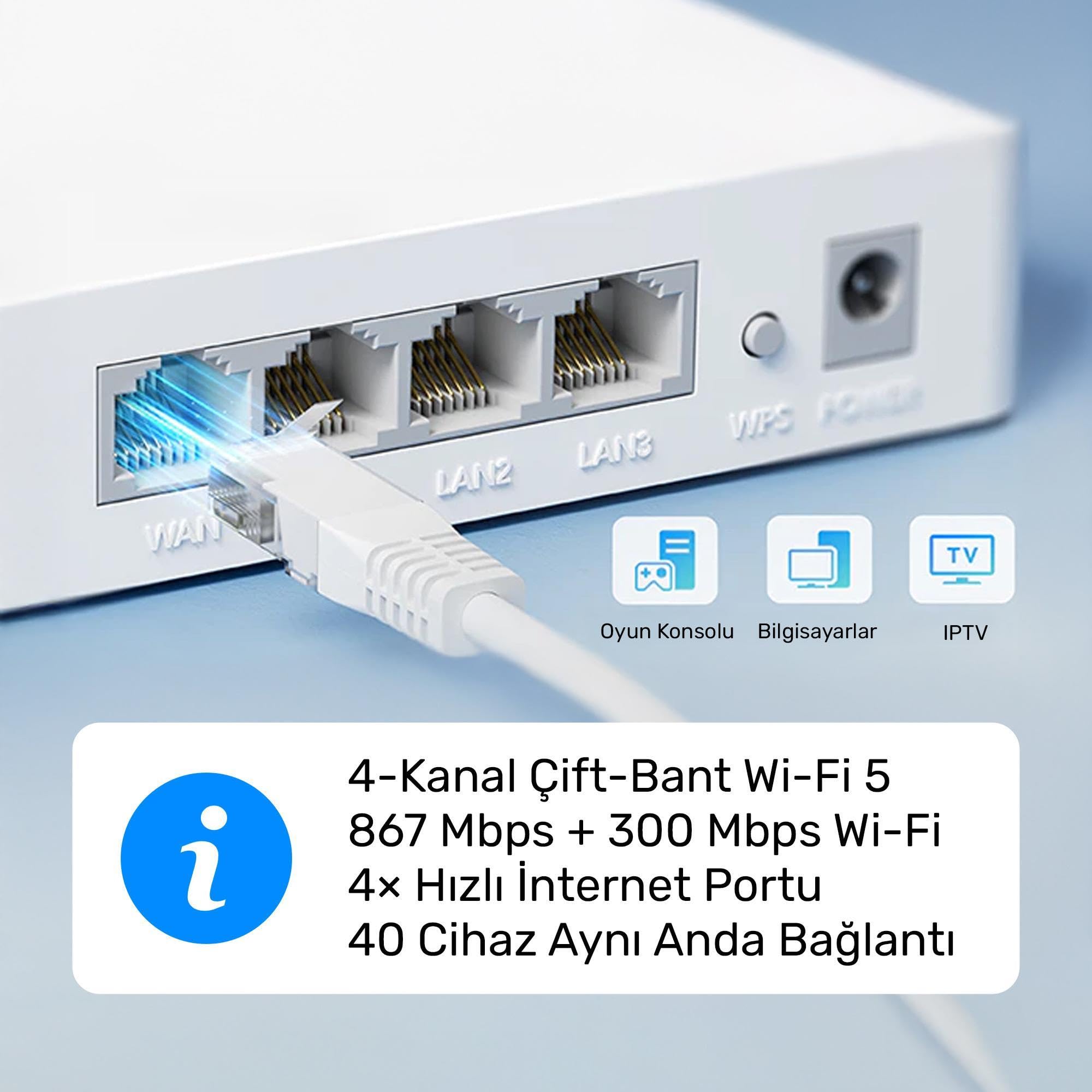 Cudy WR1200E AC1200 Dual Band Wi-Fi Router, 1200Mbps Hız, 4x5dBi