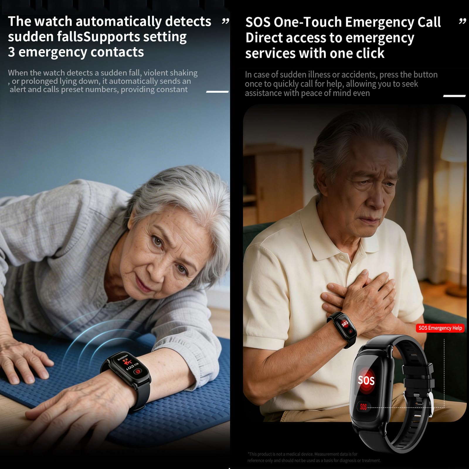 Smartwatch für Senioren mit Sturzerkennung | Notrufsysteme für Senioren, Tracker-Uhr bei Demenz und Alzheimer, GPS-Tracker, SOS-Notruf, Gesundheitsüberwachung