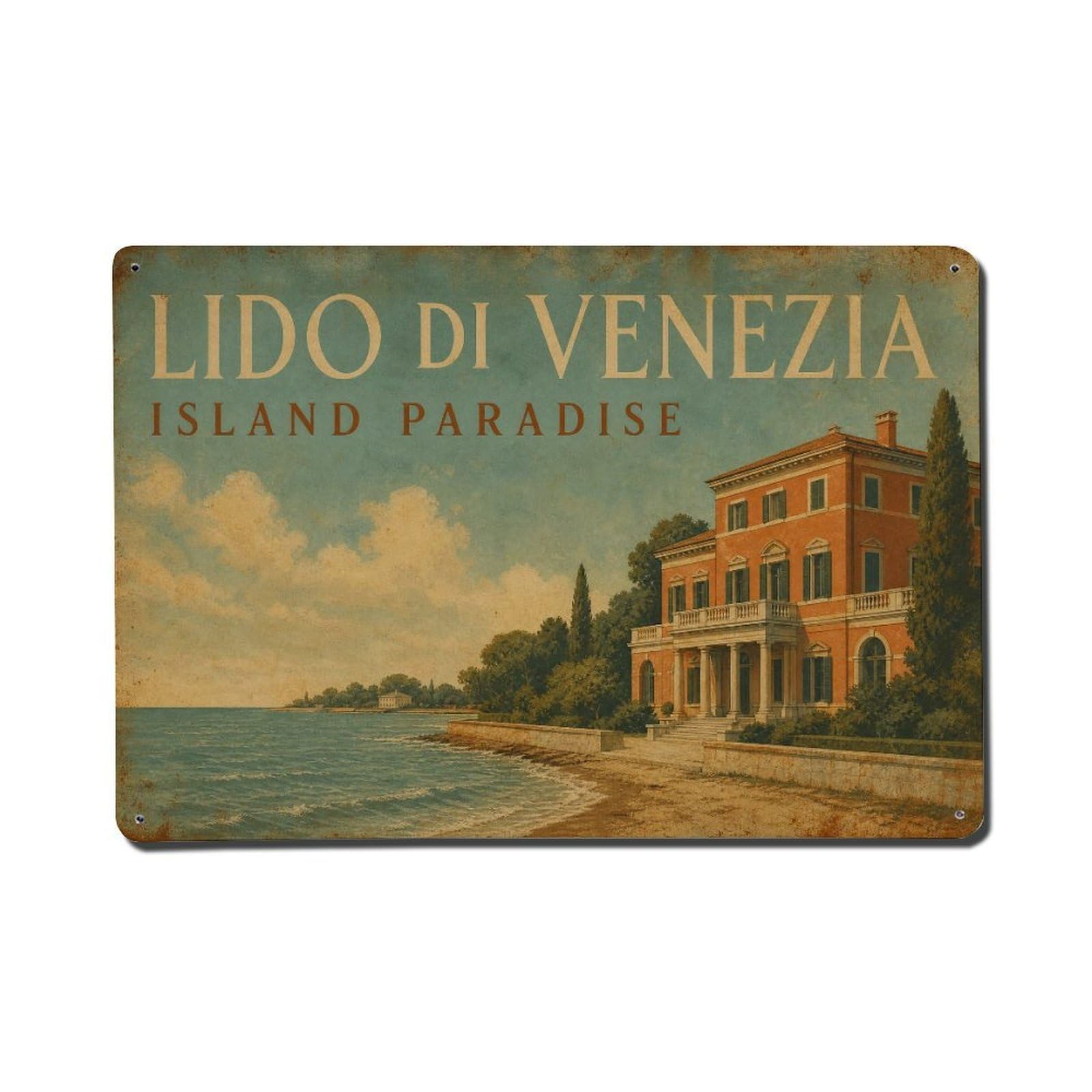 Huiyhb 8X12inch(20X30cm) Vintage Travel Lido Venezia Island Paradise Retreat Italy Metal Tin Sign