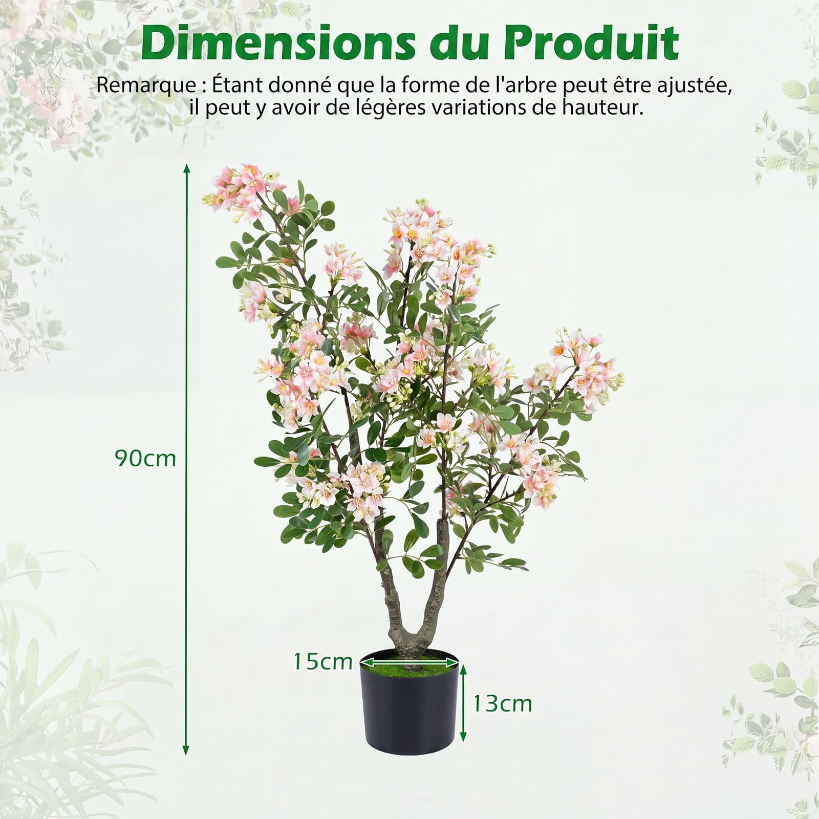 COSTWAY Lot de 2 Arbres d'Impatiente Artificiel 90 cm Pot Ciment