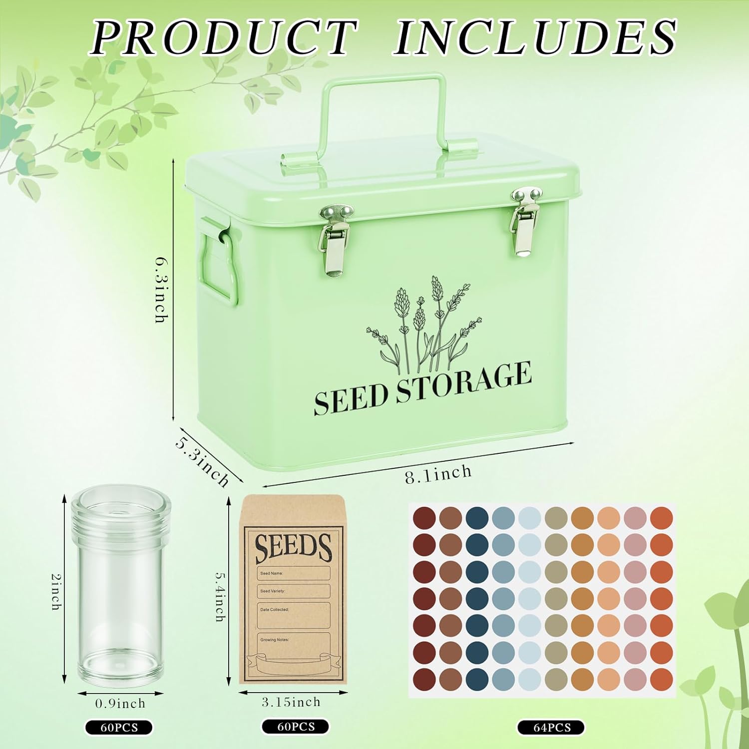 20 Slots Seed Storage Box with 3 Dividers, Metal Seed Storage Organizer Saving Box, Seeds Packet Container, Professional All-in-one Kit with 20 Seeds Envelopes and 60 Label Stickers