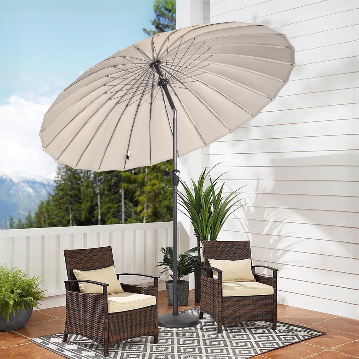 Angel Living Parasol De Jardin Parasol 250cm Rond, 24 baleines, L'Ombre De MéCanisme D'Inclinaison De Manivelle, Protection UV, pour Balcon, Terrasse, Piscine, Extérieur, Plage