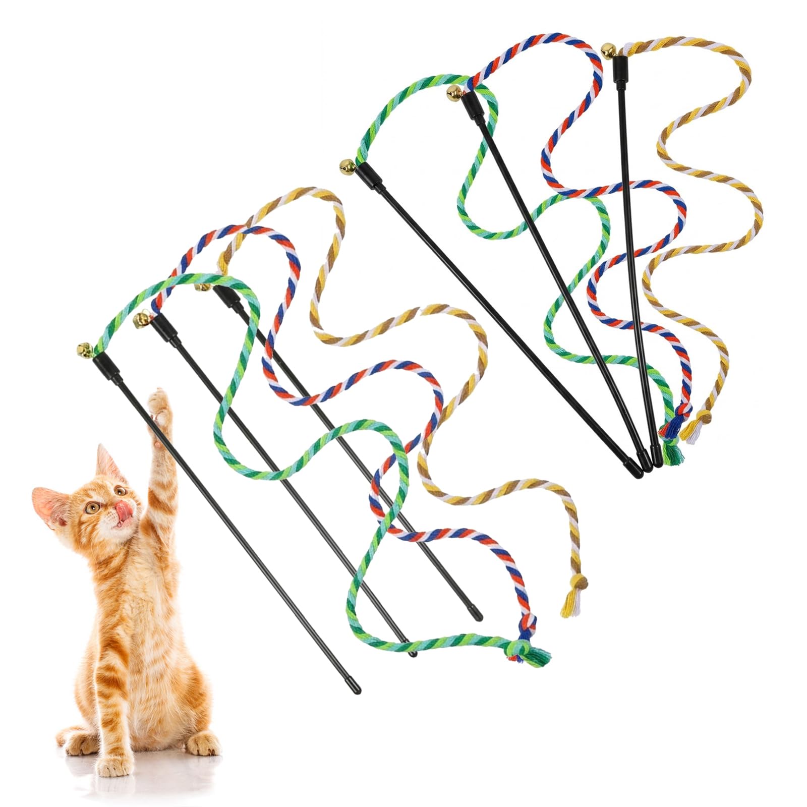 FUDUODUO 6 Pcs Cat Wand Toys,Interactive Cat Teaser Wand Toy