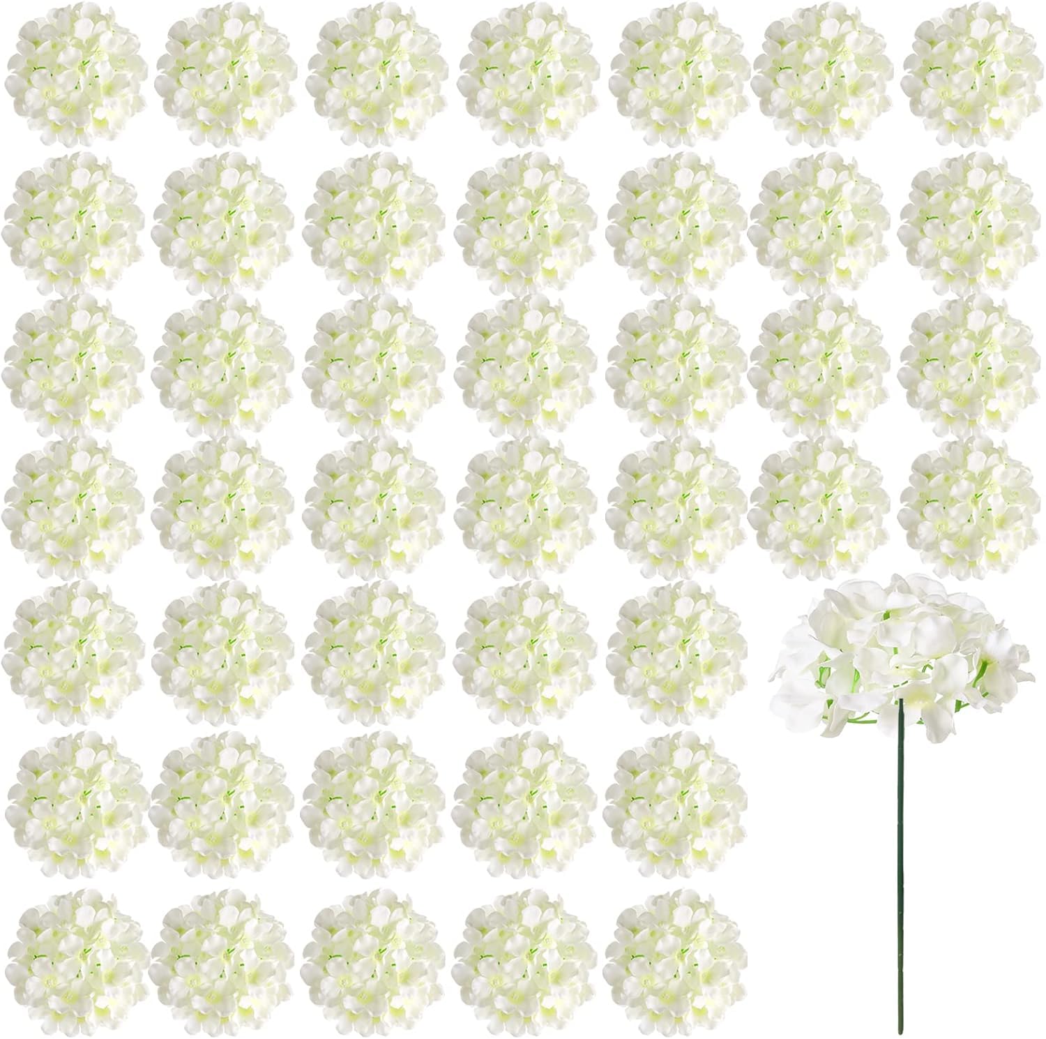Auihiay 26 Pieces Hydrangea Artificial Flowers Silk Hydrangea Flowers Artificial Flowers Heads with Stems for Home Wedding Party Decorations (Ivory)