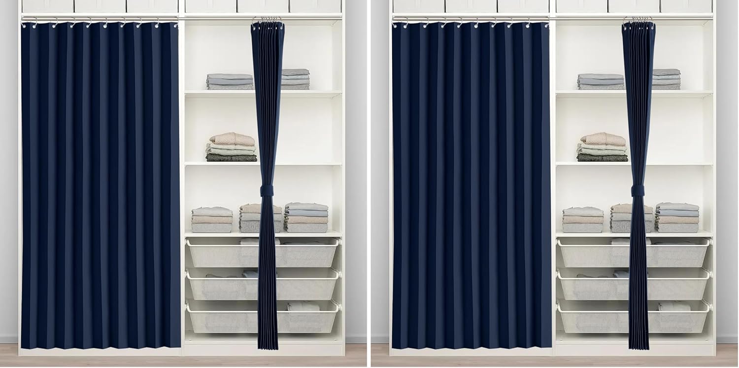 RYB HOME Pleated Closet Curtains for Open Closet Accordion Door, Noise Reducing Blackout Room Darkening Window Treatment for Bedroom Living Room, W 50 x L 80 in, Navy Blue, 1 Panel (Pack of 2)