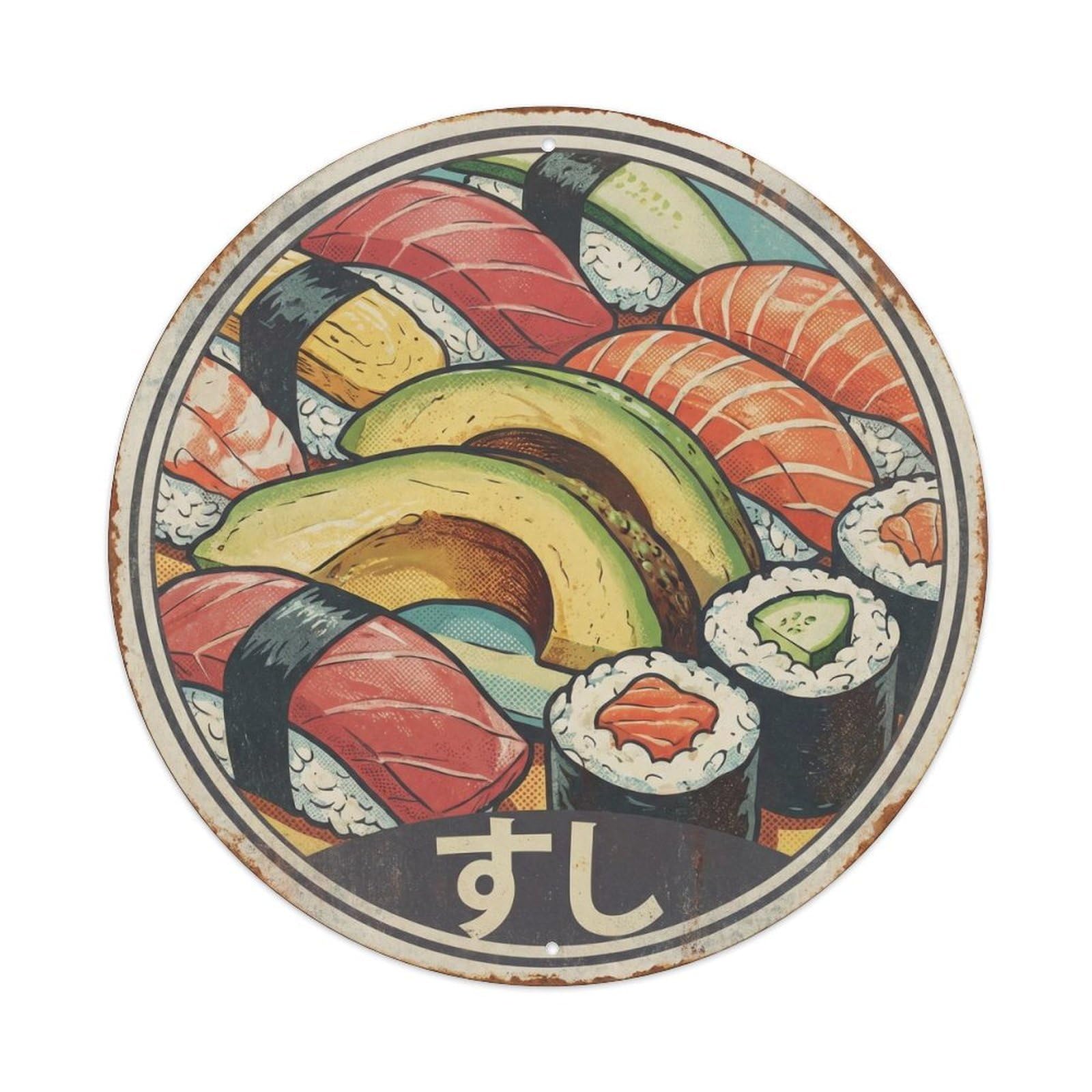 Cxhjca 8X8inch(20X20cm) Retro Screenprint Japanese Sushi Seafood Restaurant Metal Tin Sign