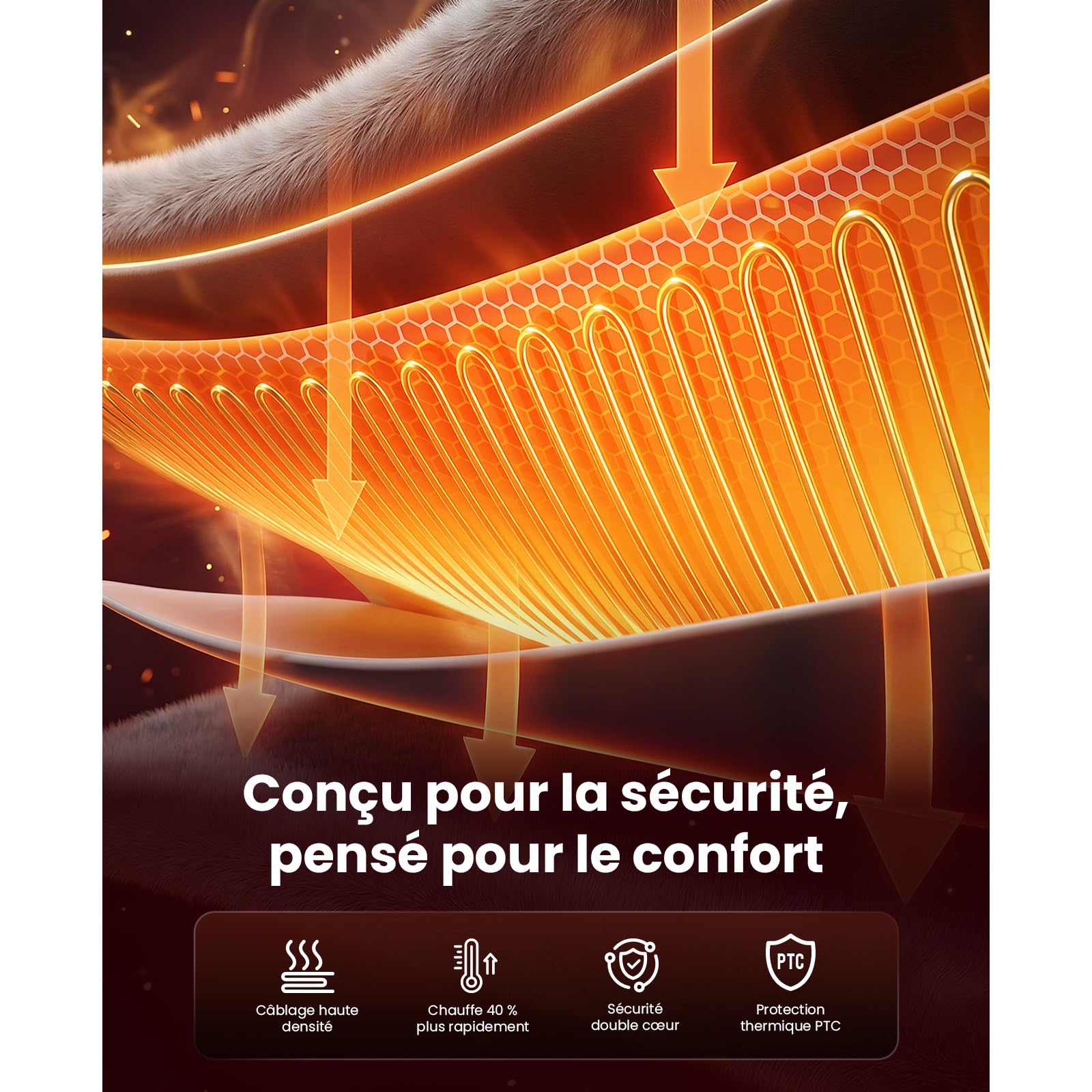 BOB AND BRAD Coussin Chauffant Électrique pour Dos, Nuque et Épaules, 6 Niveaux de Chaleur, 4 Minuteries, Chauffage Rapide, Flanelle Lavable, Cordon Extra Long 2,74m, 60x85cm- Gris