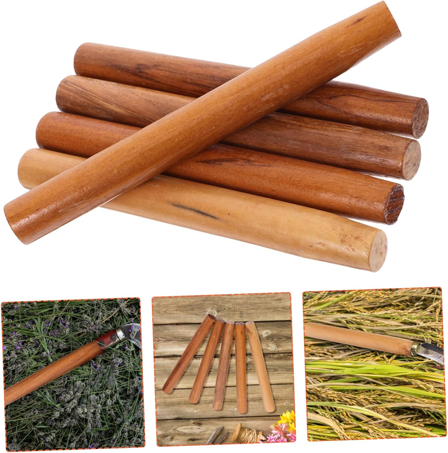 5pcs Ergonomic Wood Handles Replacement for Shovel Hoe Ax Comfortable Grip Long Shaft Hardwood Material