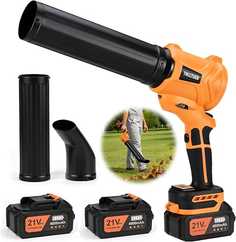 TNELTUEB Leaf Blower Cordless, 6 Speed Modes, Small Blowers for Lawn Care | 180° Rotating Handheld Electric Leaf Blower with 2 x4Ah Batteries and Charger, 765CFM Lightweight Blower, Patio Yard Cleaning