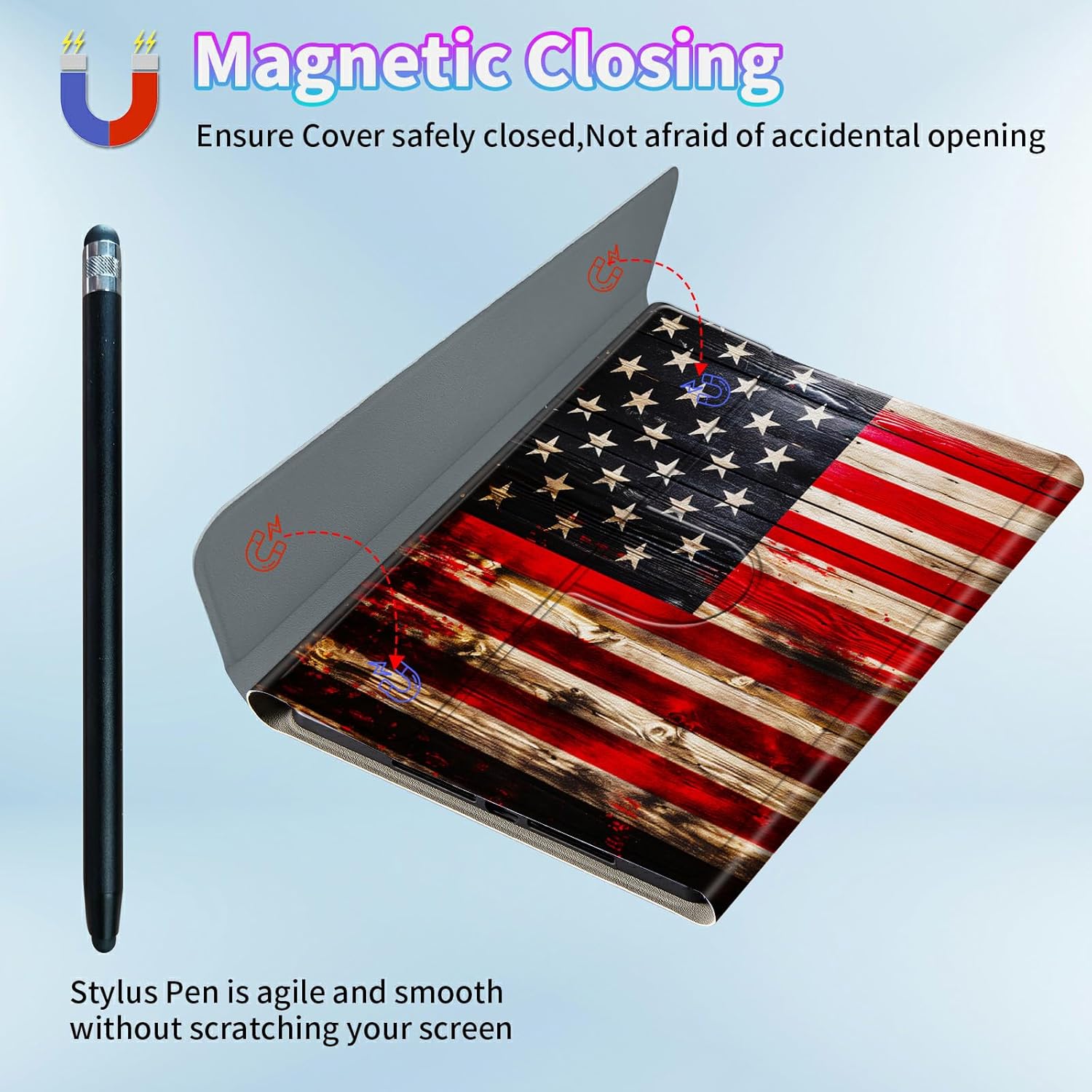 for iPad 9.7 Case 6th/5th Generation Case for iPad Air/Air 2 Case with Detachable Wireless Keyboard & 360 Degree Rotating Stand Protect Cover Acrylic Tablet Case Cover - Wood American Flag